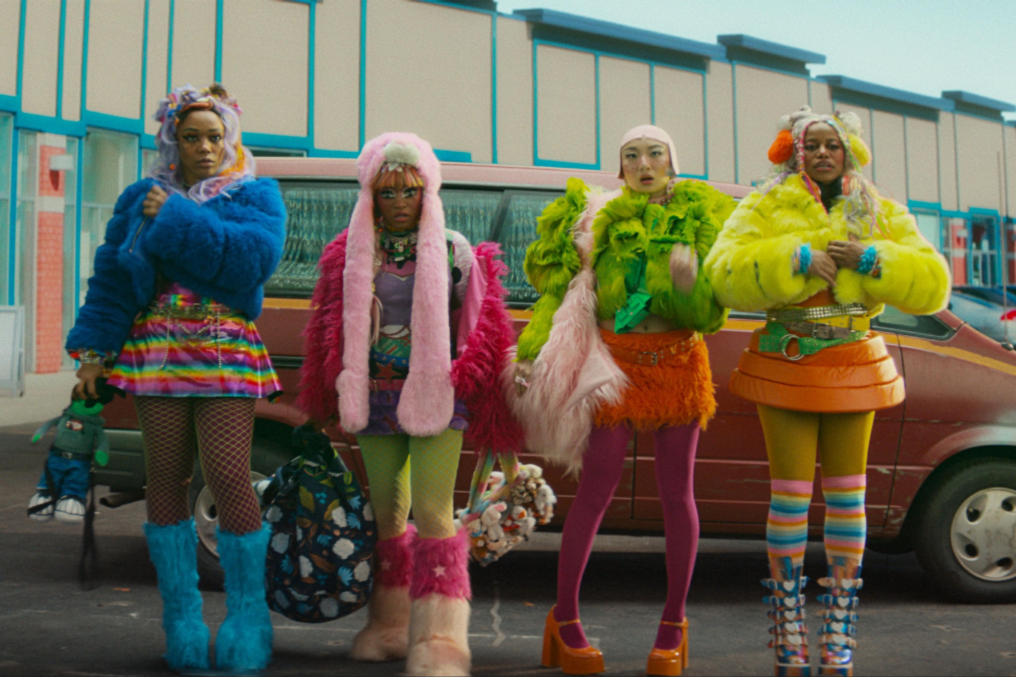 Ackie, Keke Palmer, Poppy Liu and Taylour Paige in Boots Riley’s ‘I Love Boosters’