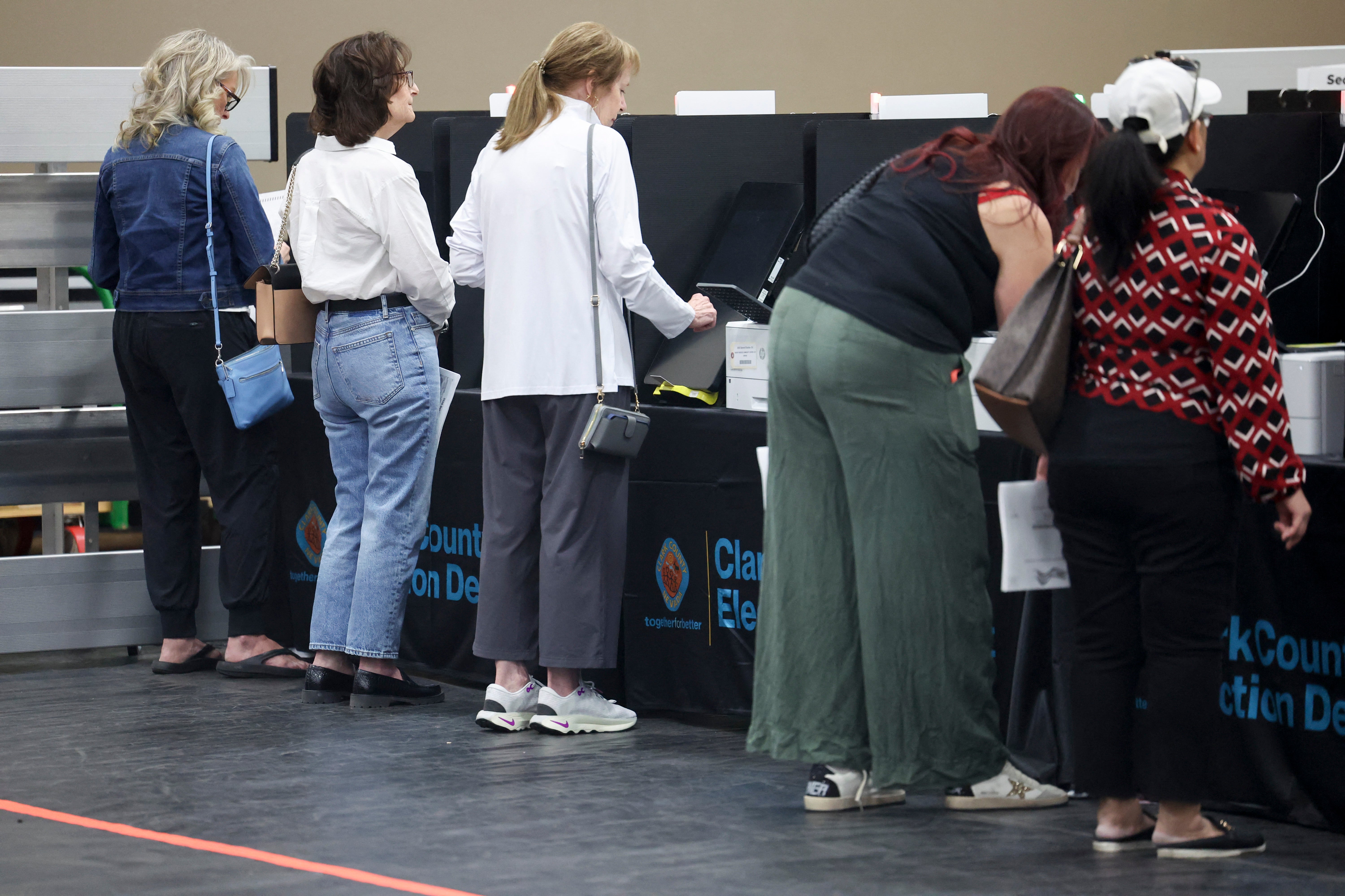 Voters cast their ballots during early voting in the US midterm elections at Desert Breeze Community Center on October 17, 2026 in Las Vegas