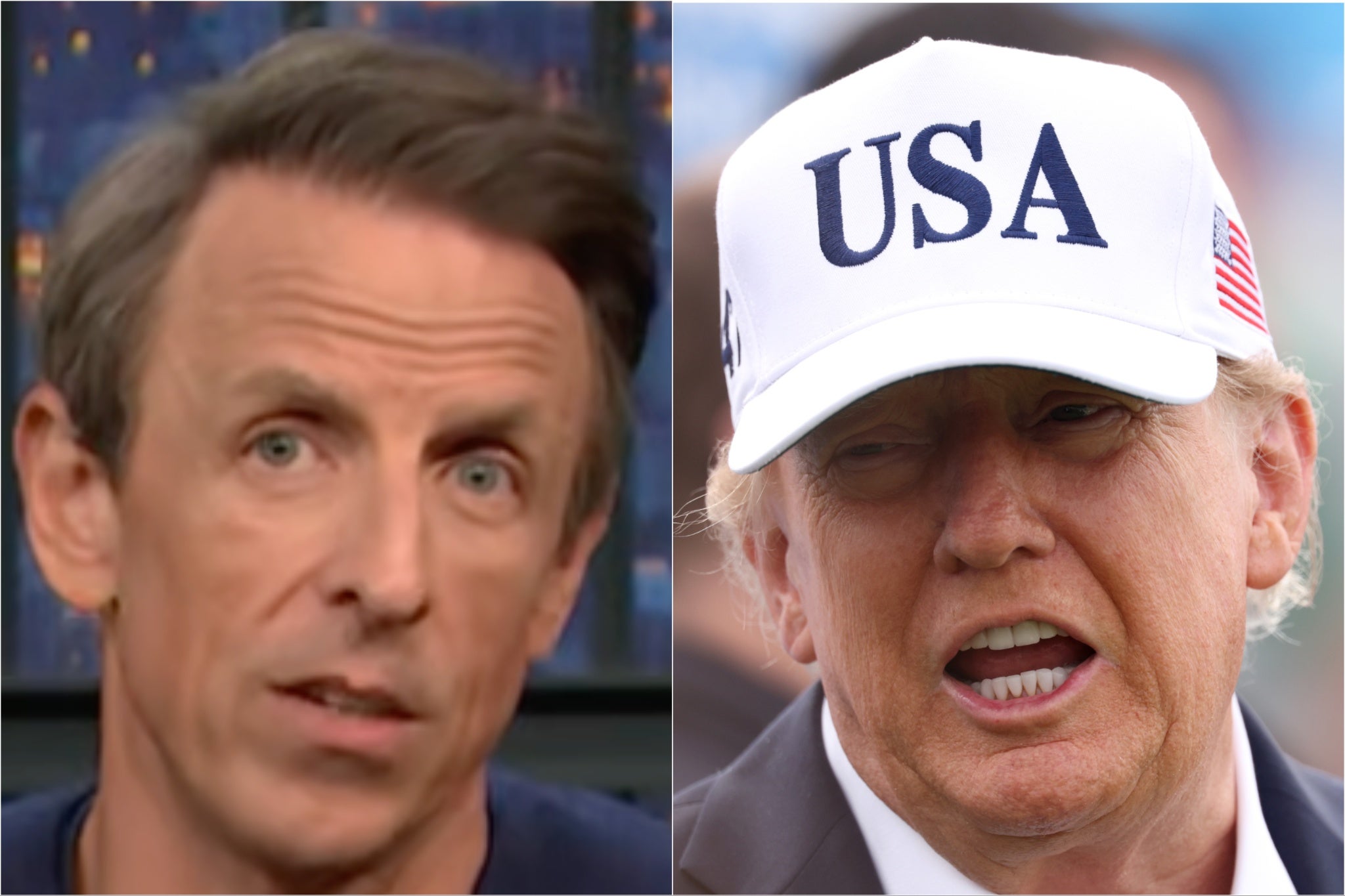 Seth Meyers has offered a theory on why Donald Trump keeps making unsolicited assessments of male Republican candidates’ bodies at midterm rallies