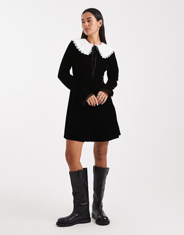 Miss Selfridge velvet collar mini dress in black