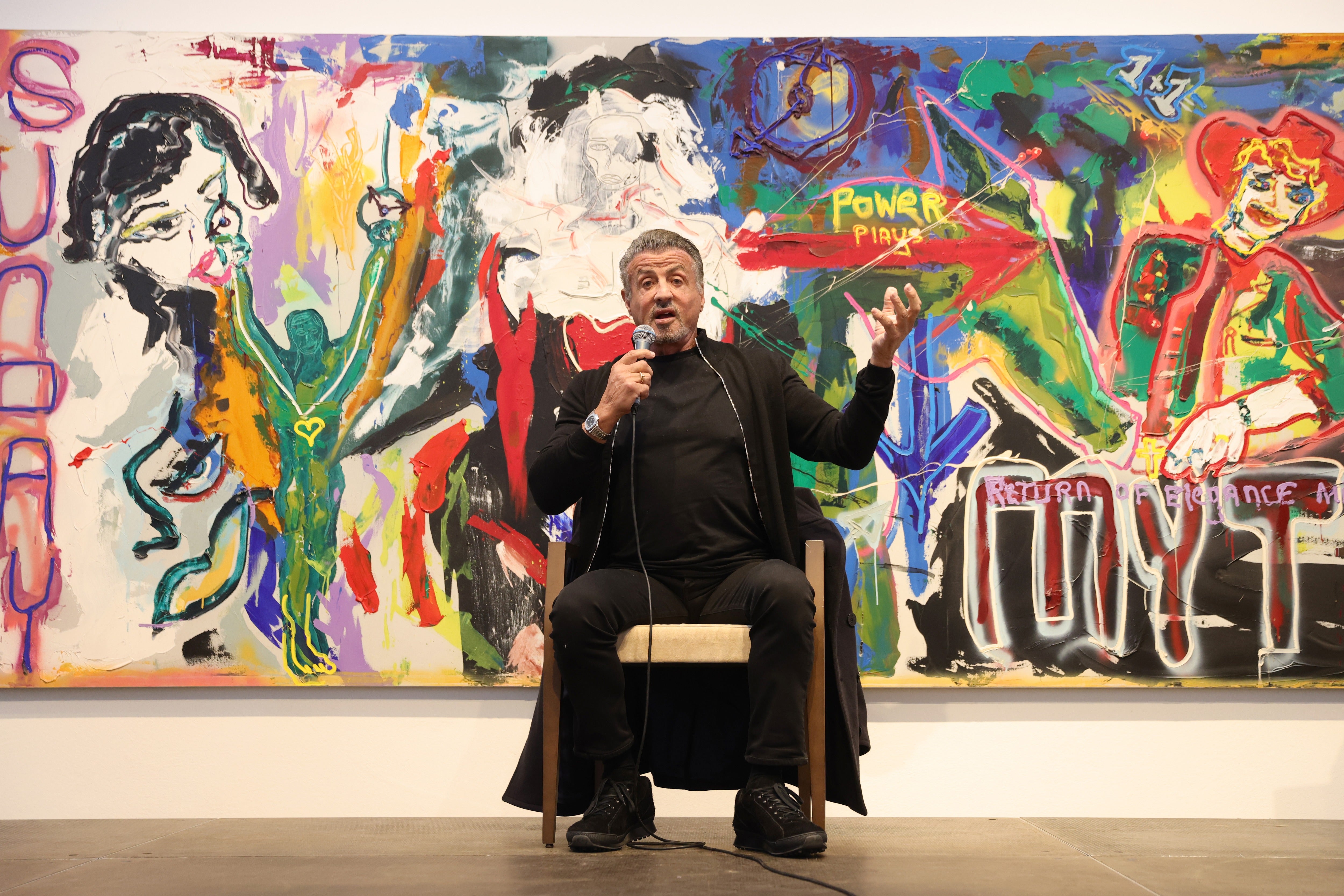 Sylvester Stallone at the opening of the exhibition ‘Sylvester Stallone - Retrospektive zum 75. Geburtstag’ at Osthaus Museum Hagen on December 03, 2021 in Hagen, Germany