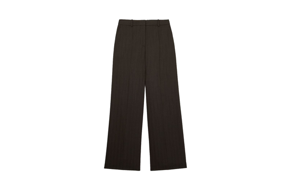 Reiss petite wool-blend herringbone wide-leg trousers in chocolate brown
