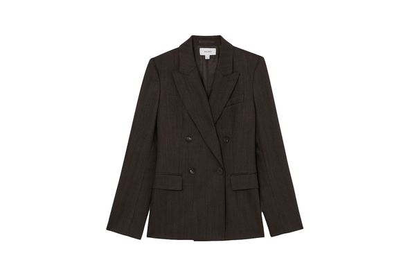Reiss petite wool-blend herringbone double-breasted blazer in chocolate brown