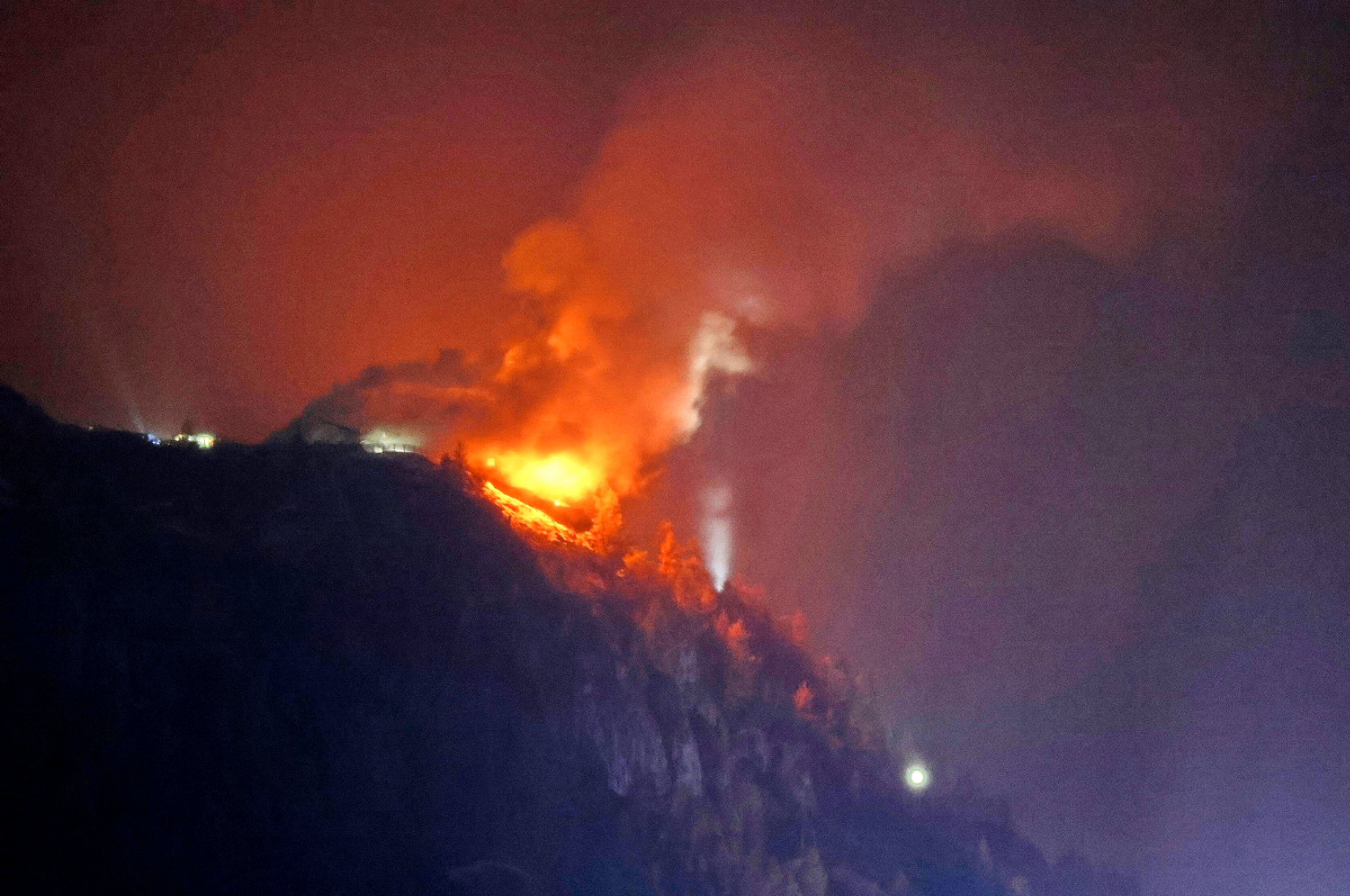 The Kehlsteinhaus, known as the Eagle's Nest, formerly Adolf Hitler's mountain retreat, is engulfed in flames