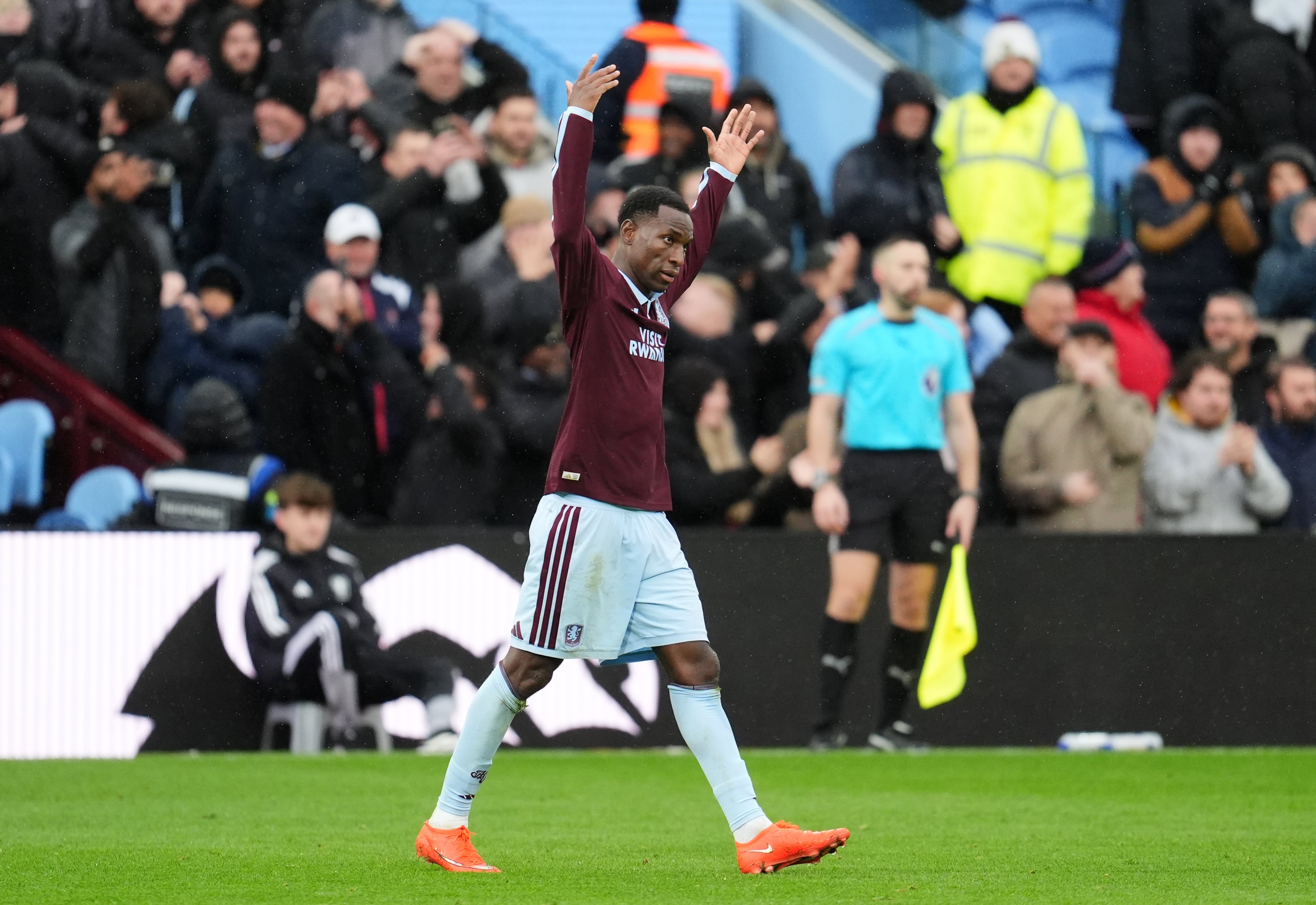 Aston Villa's Nicolas Jackson celebrates scoring their side's second goal of the game