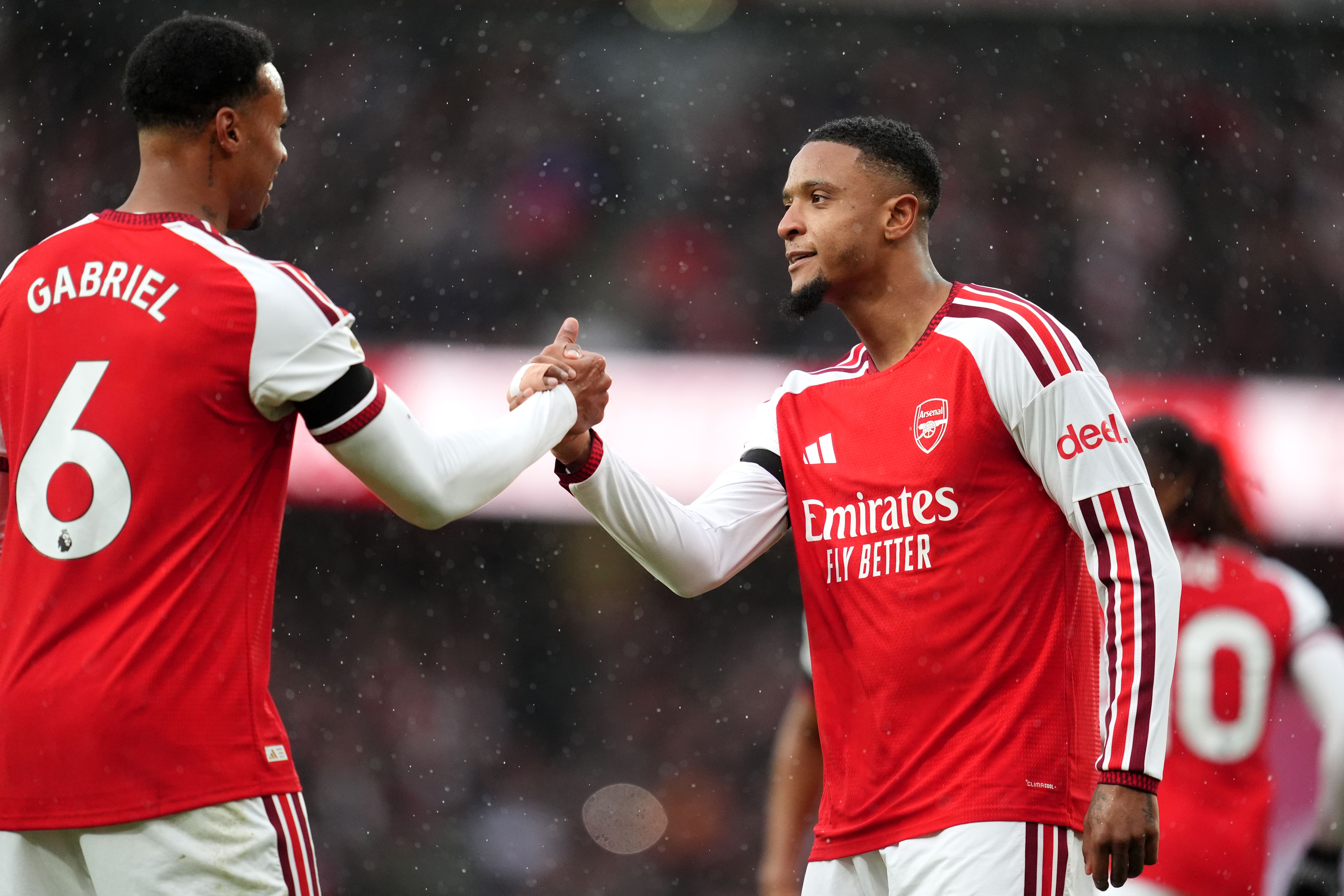 Ezri Konsa and Gabriel were both on target for Arsenal (Adam Davy/PA)