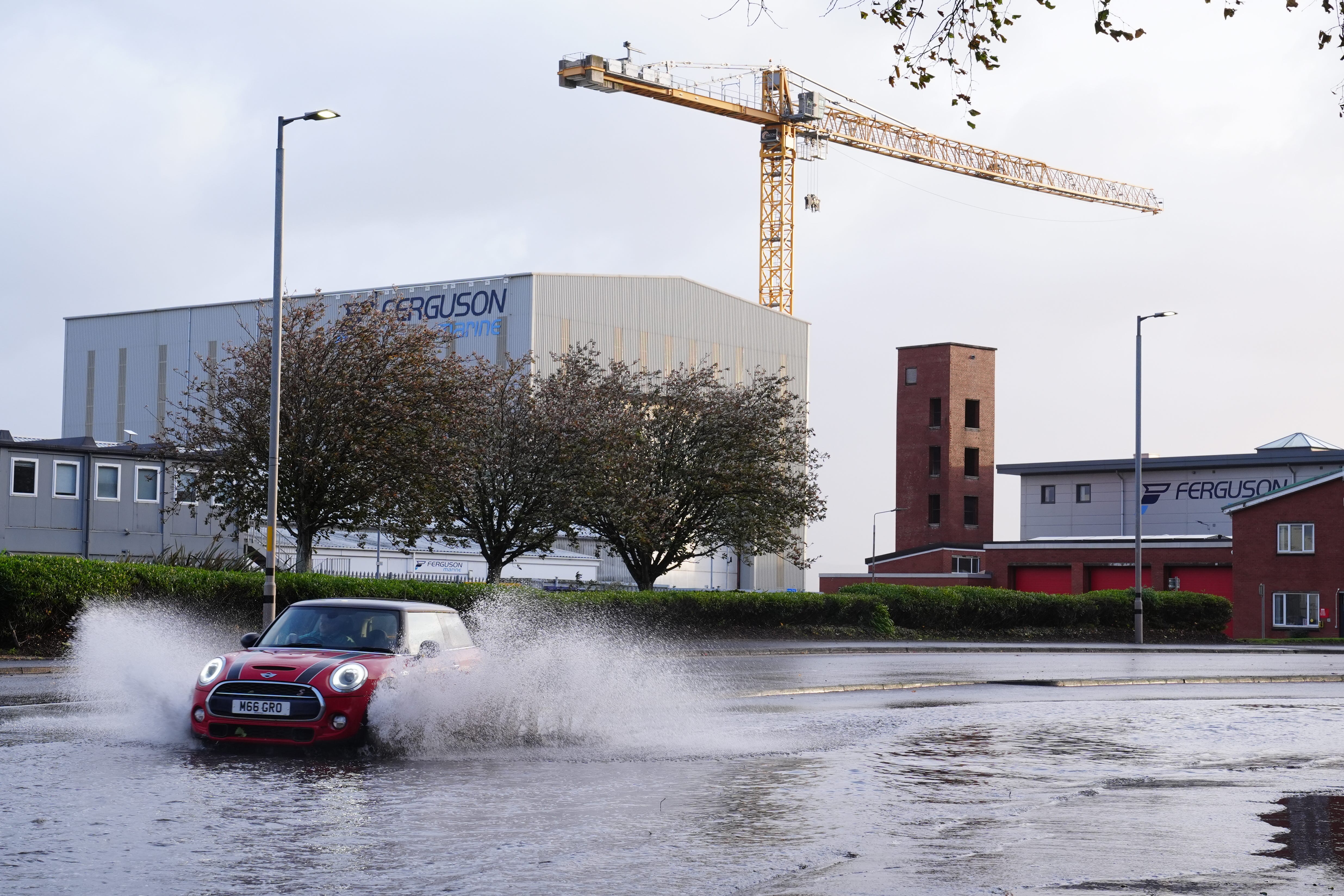 Flood water on the A8 in Inverclyde after Storm Boelo passed through the area.