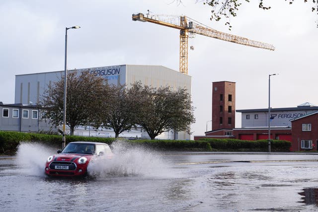Flood water on the A8 in Inverclyde after Storm Boelo passed through the area.