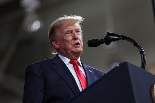 President Donald Trump repeated claims that the Lincoln Memorial Reflecting Pool was vandalized as he spoke during a Saturday rally
