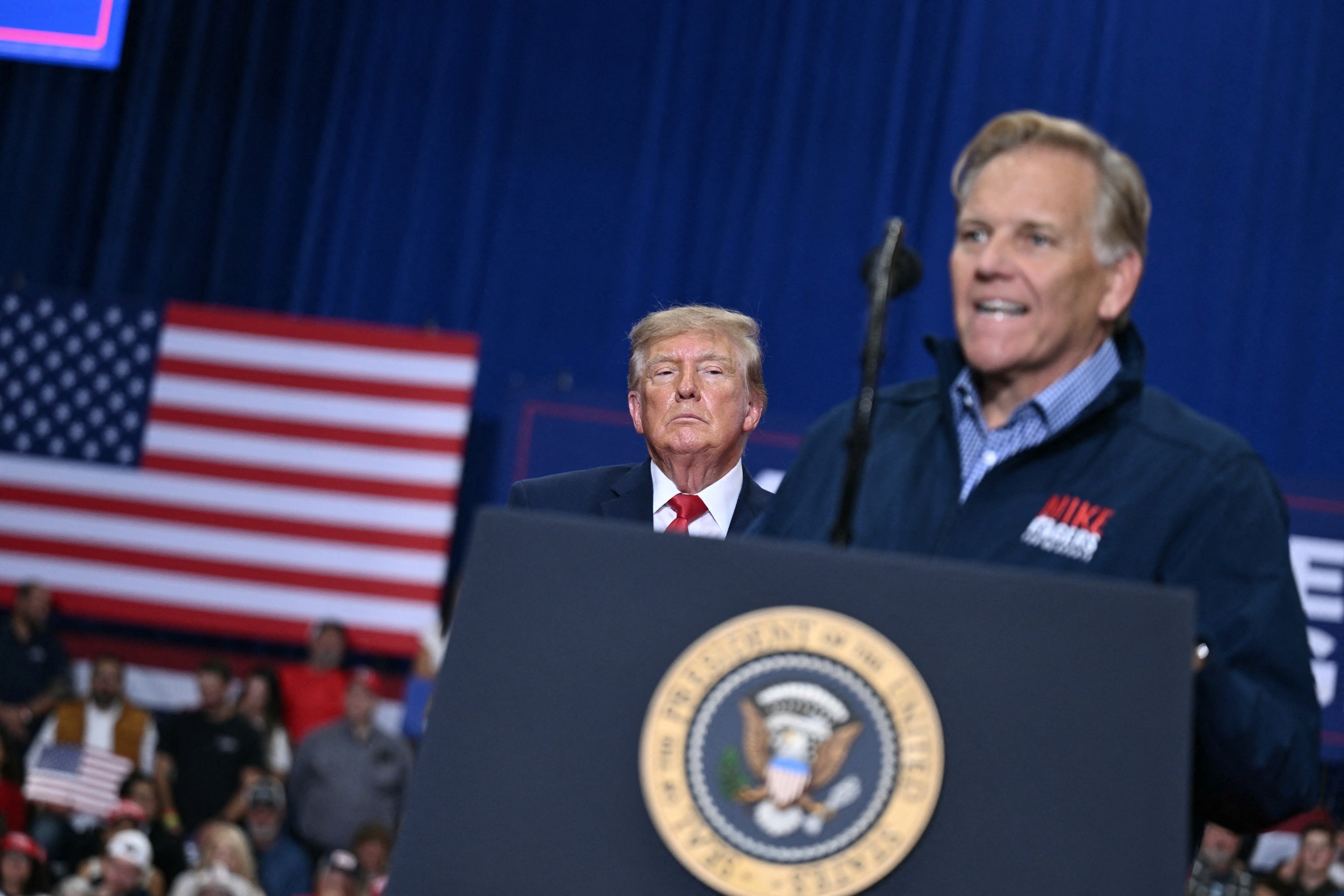 Trump stopped in Port Huron, Michigan, to campaign for Senate candidate Mike Rogers and other Republicans in November’s midterm elections during his month-long rally blitz