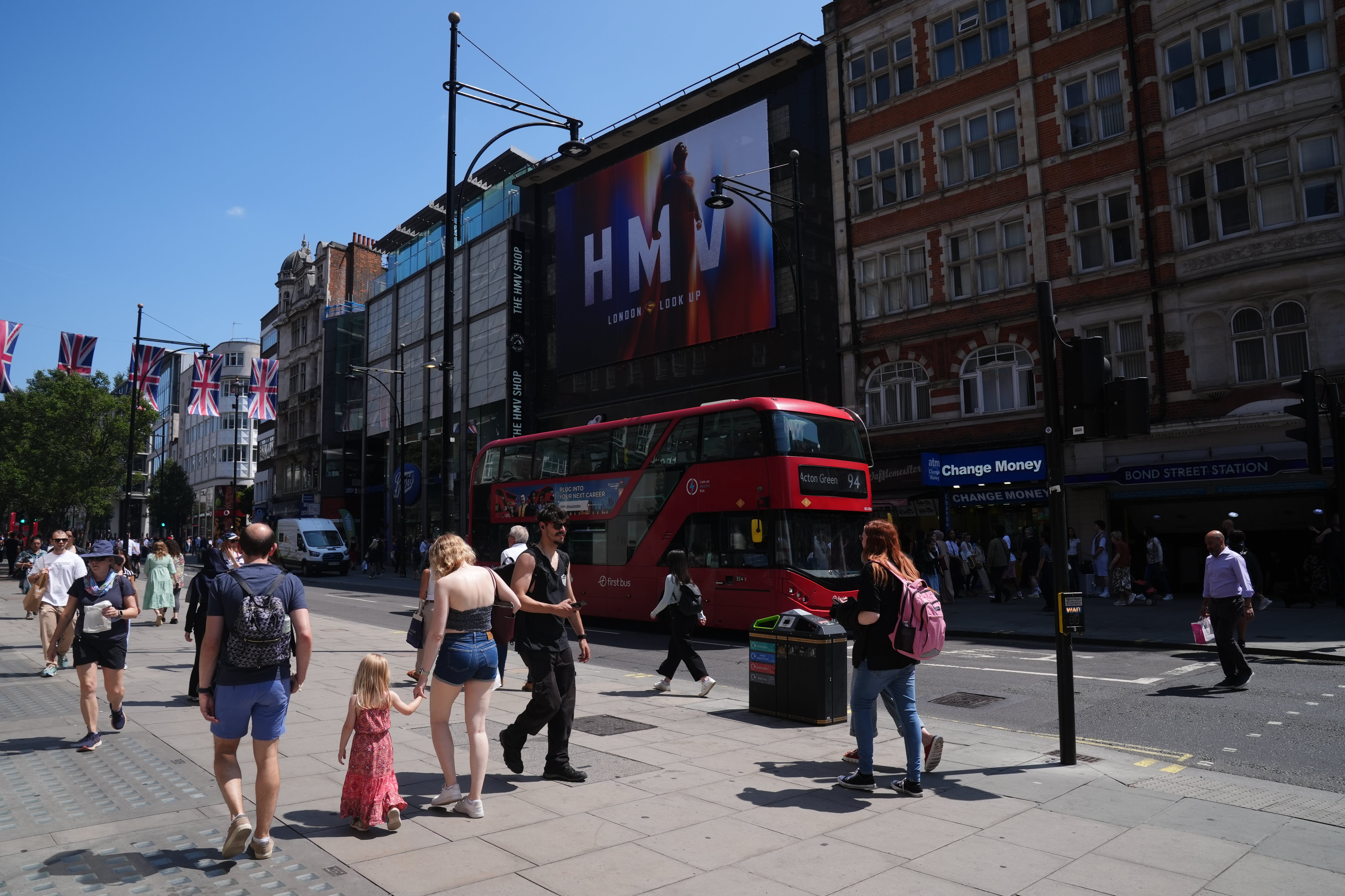 A view of Oxford Street in central London, one of the world’s busiest shopping areas (Jonathan Brady/PA)