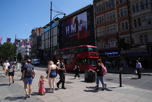 A view of Oxford Street in central London, one of the world’s busiest shopping areas (Jonathan Brady/PA)