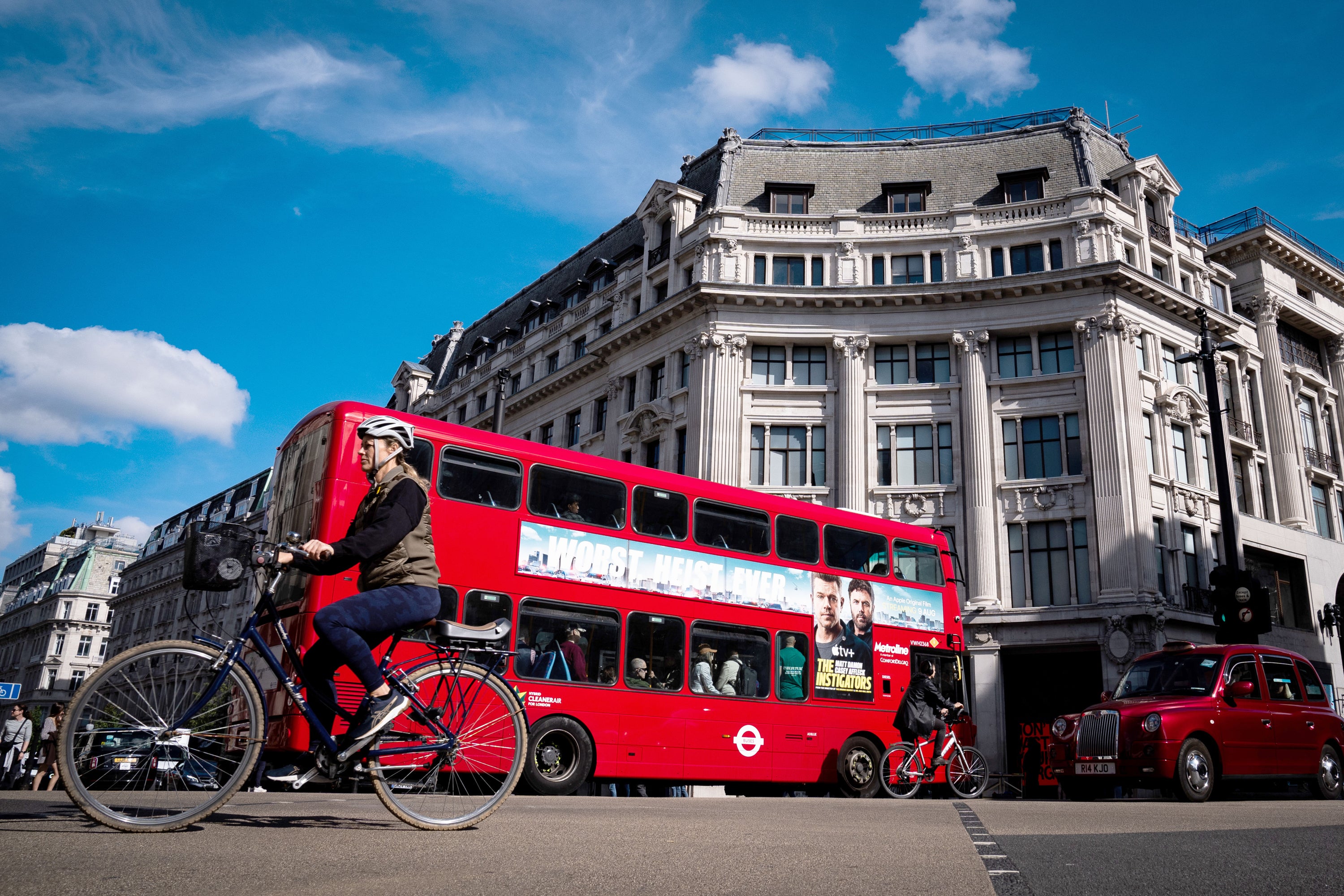 Buses, taxis, private hire vehicles, private motorised vehicles and cycles are no longer allowed through part of London’s Oxford Street (Aaron Chown/PA)