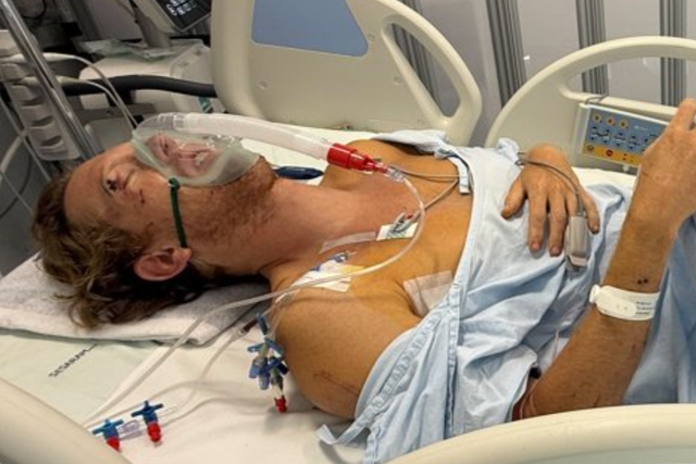 Shrock was left needing spinal surgery after falling 200 feet from a cliff. This image was shared by his family as part of a GoFundMe campaign launched to raise money for him