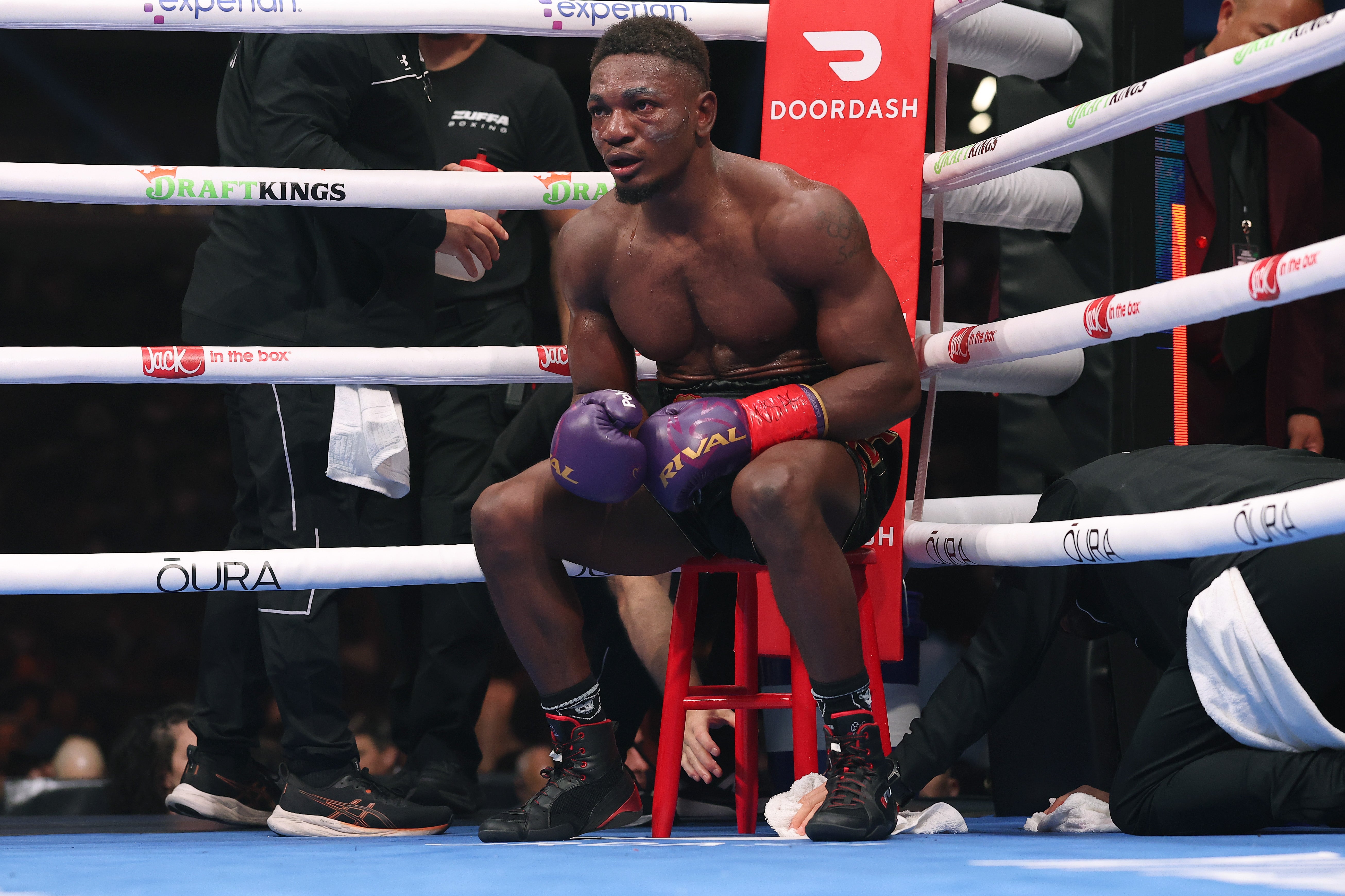 Christian Mbilli during his draw with Lester Martinez on the Canelo vs Crawford undercard