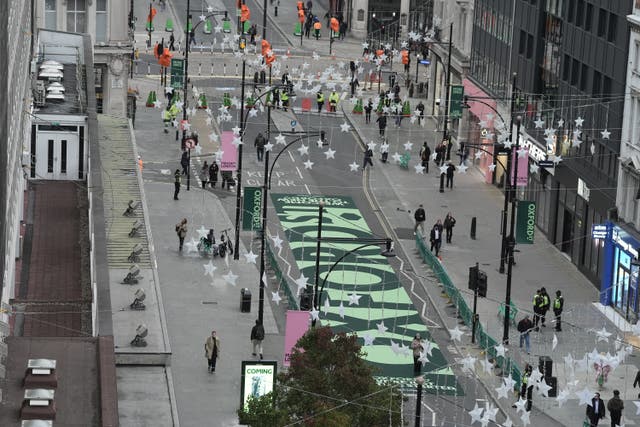 An aerial view of Oxford Street as pedestrianisation comes into force (Stefan Rousseau/PA)