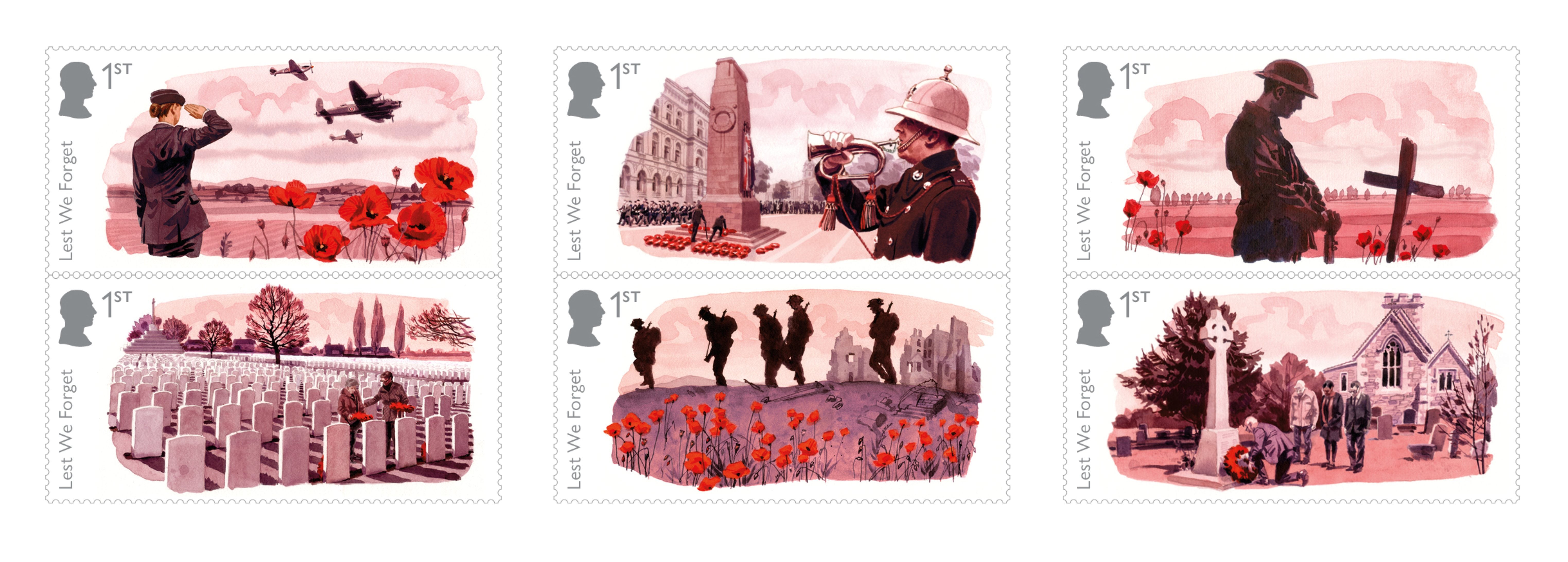 The six stamps feature specially commissioned artworks by British artist Matthew Cook (Royal Mail/PA)