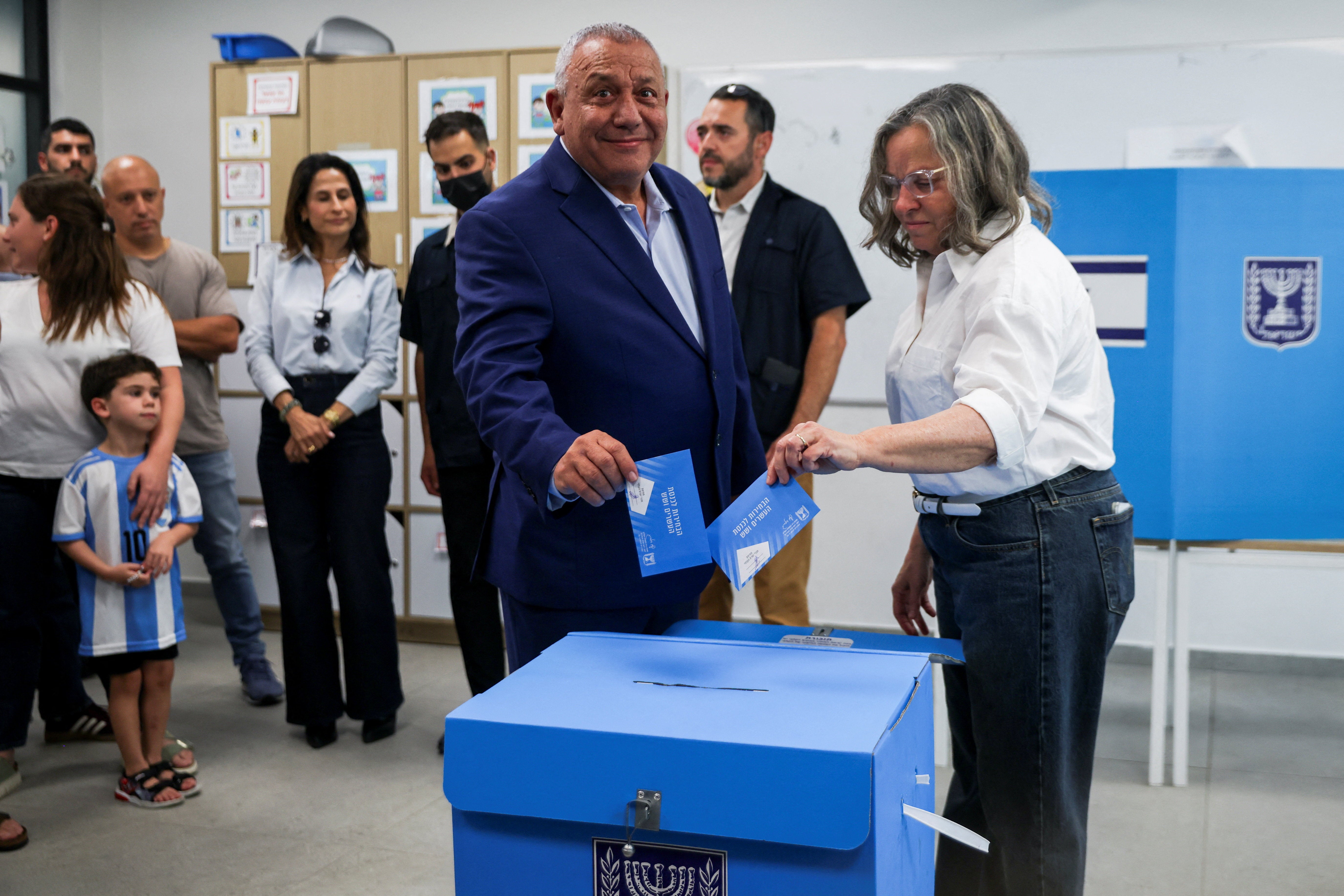 Gadi Eisenkot, leader of the Yashar party, votes during the national election, in Herzliya