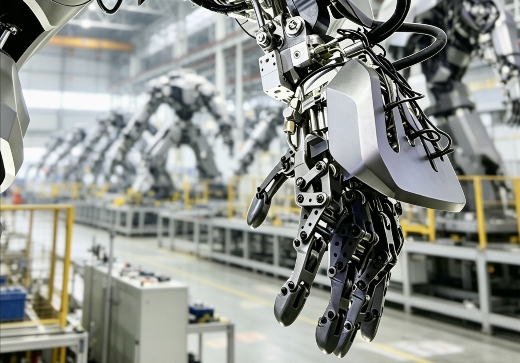 A close-up of the hand of NeodraDynamics' Neo1 humanoid robot