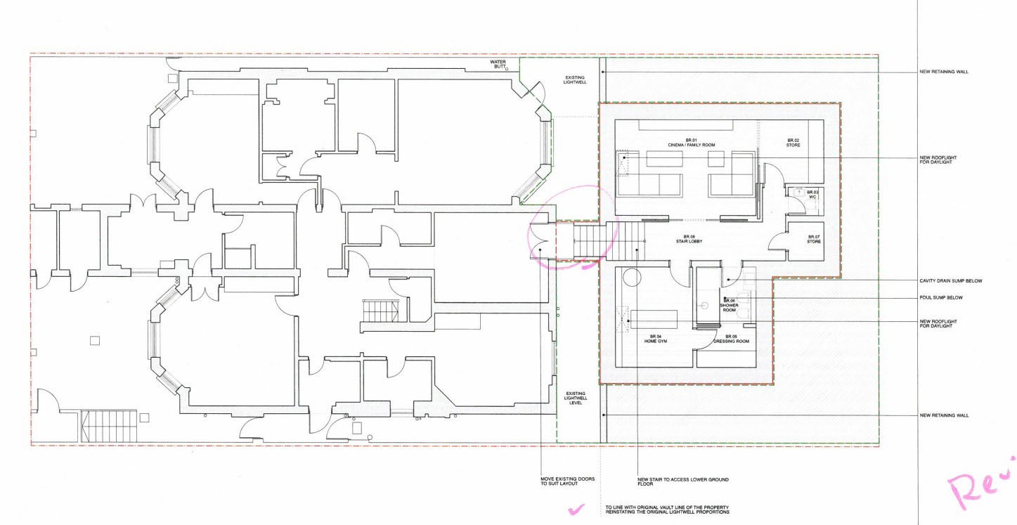 Plans for basement in Holland Park dispute involving Montana International Properties Ltd
