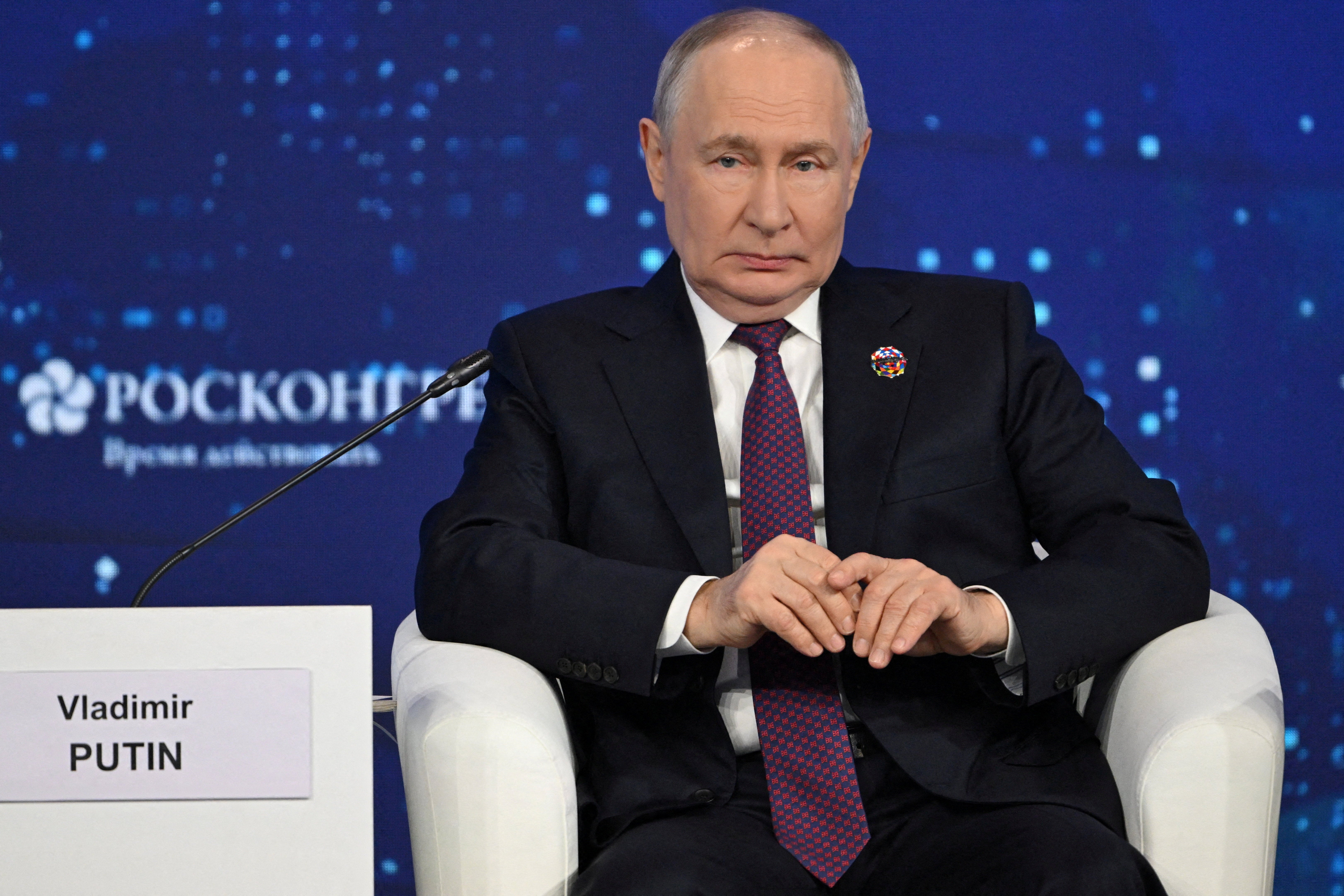 Russian President Vladimir Putin attends the Russia-Africa economic and humanitarian forum at the Gostiny Dvor conference centre in central Moscow