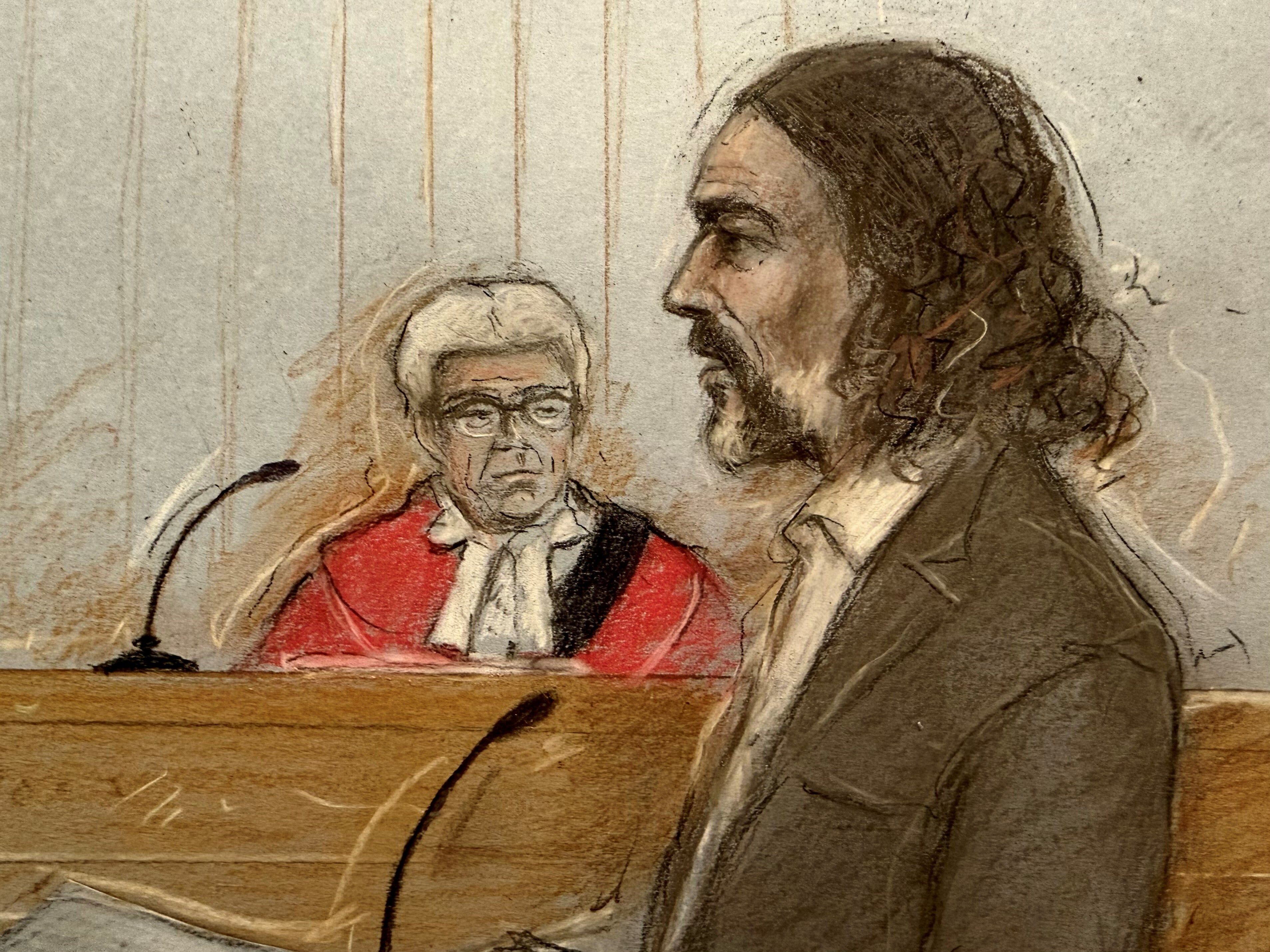 Judge Mr Justice Bennathan looking on as Russell Brand appears at Southwark Crown Court