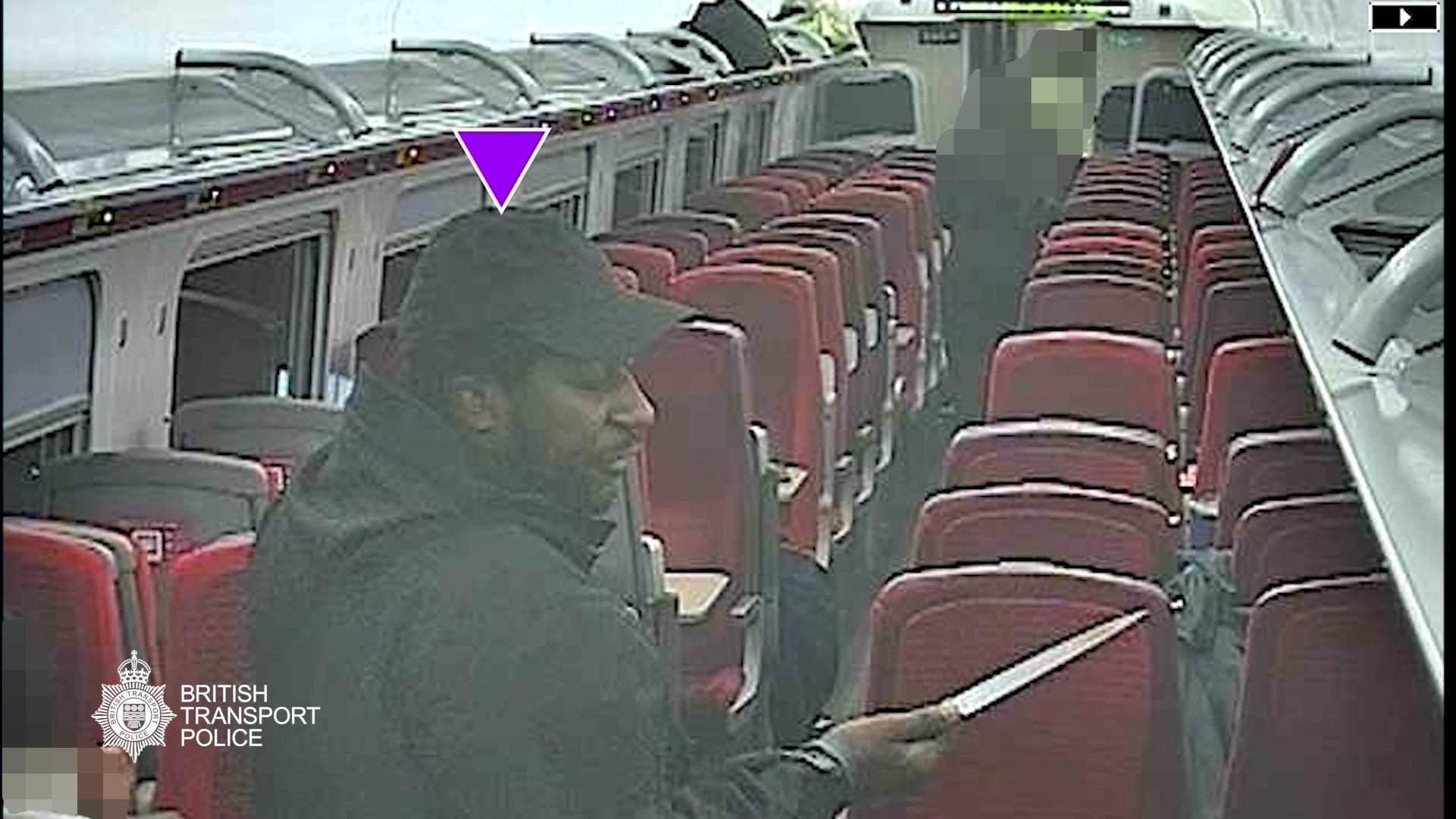 Screen grab taken from CCTV footage of Anthony Williams brandishing a knife on an LNER Doncaster to London service (British Transport Police/PA)