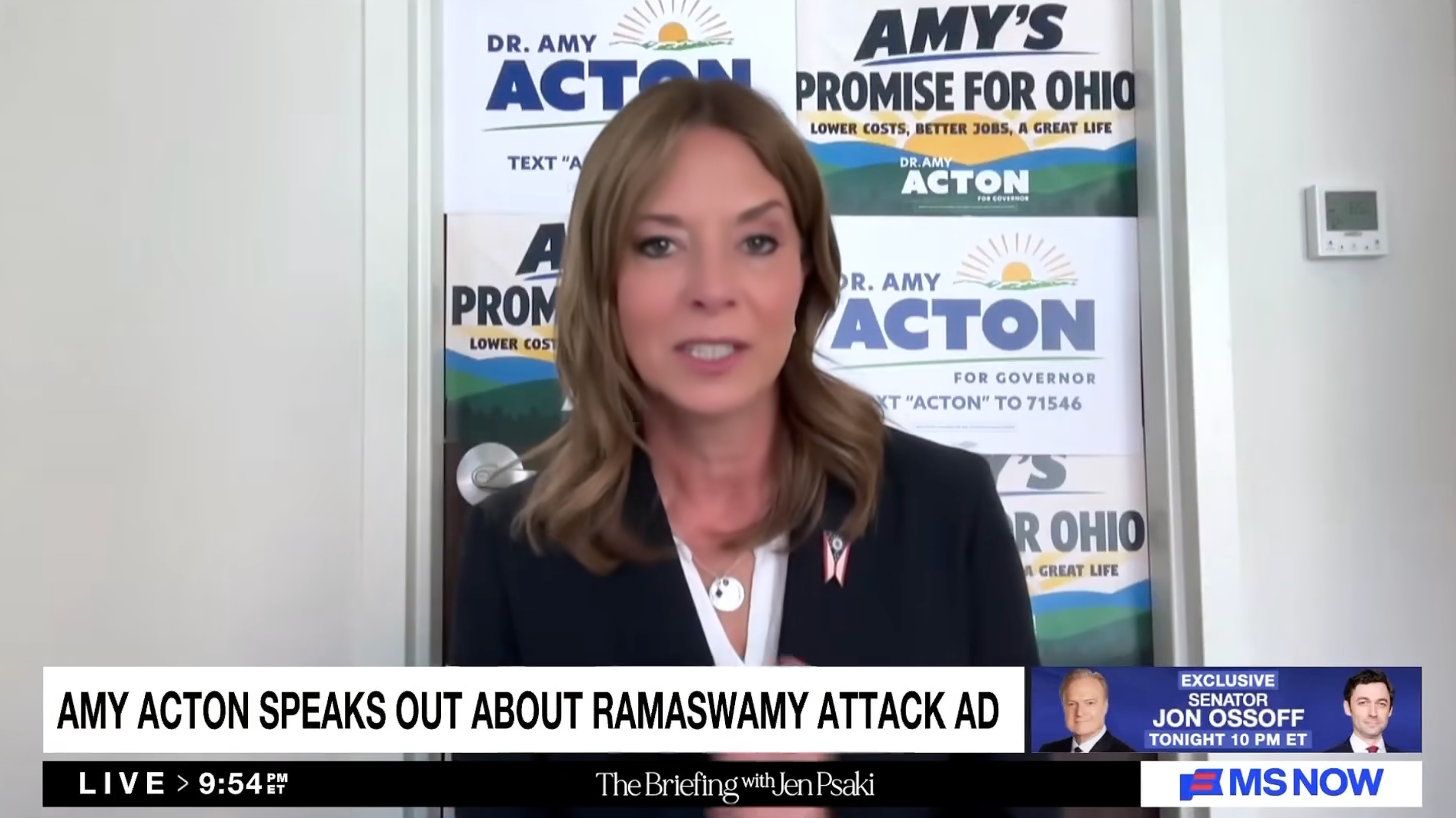 Acton called Ramaswamy's ad 'unacceptable' on MS NOW but expressed gratitude over the outpouring of public support she has received