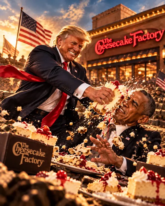 President Trump has let his closing statement to Republicans be hijacked by a debate over whether Barack Obama can appreciate the Cheesecake Factory restaurants ( Trump War Room/X )