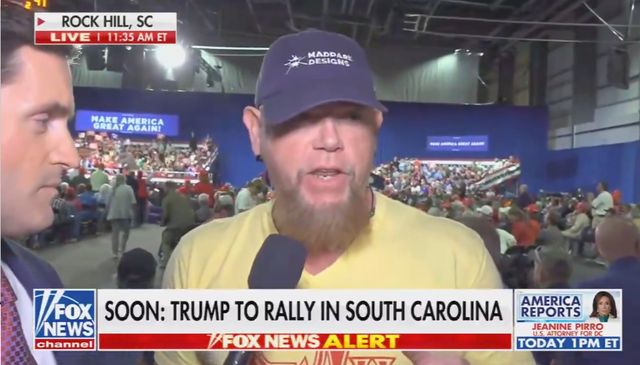 A man interviewed by Fox News during a Trump rally in South Carolina Thursday said he always wanted to see a cult ‘right up front’ ( Fox News )
