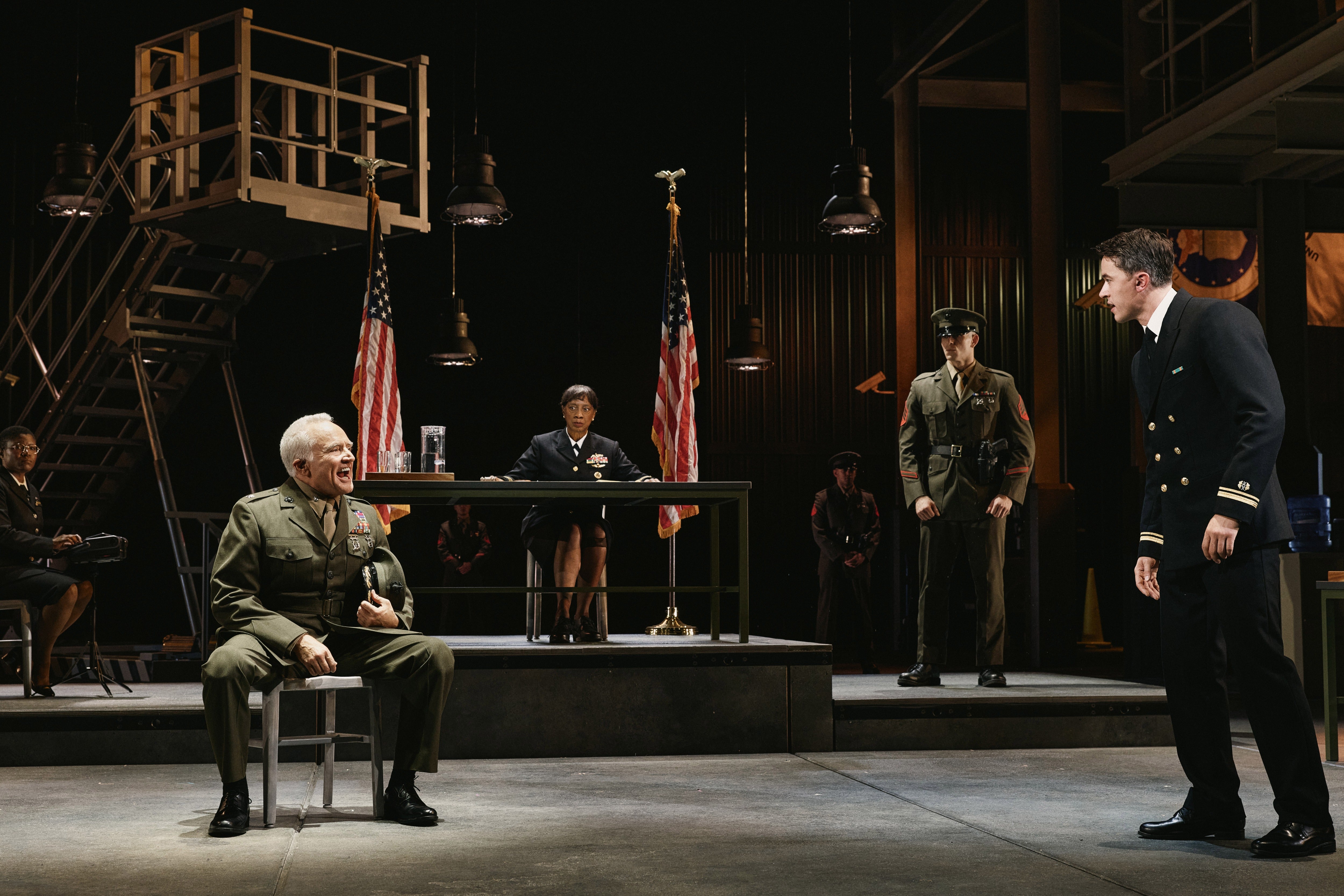 Bradley Whitford (left) and Tom Blyth (right) face off in 'A Few Good Men'
