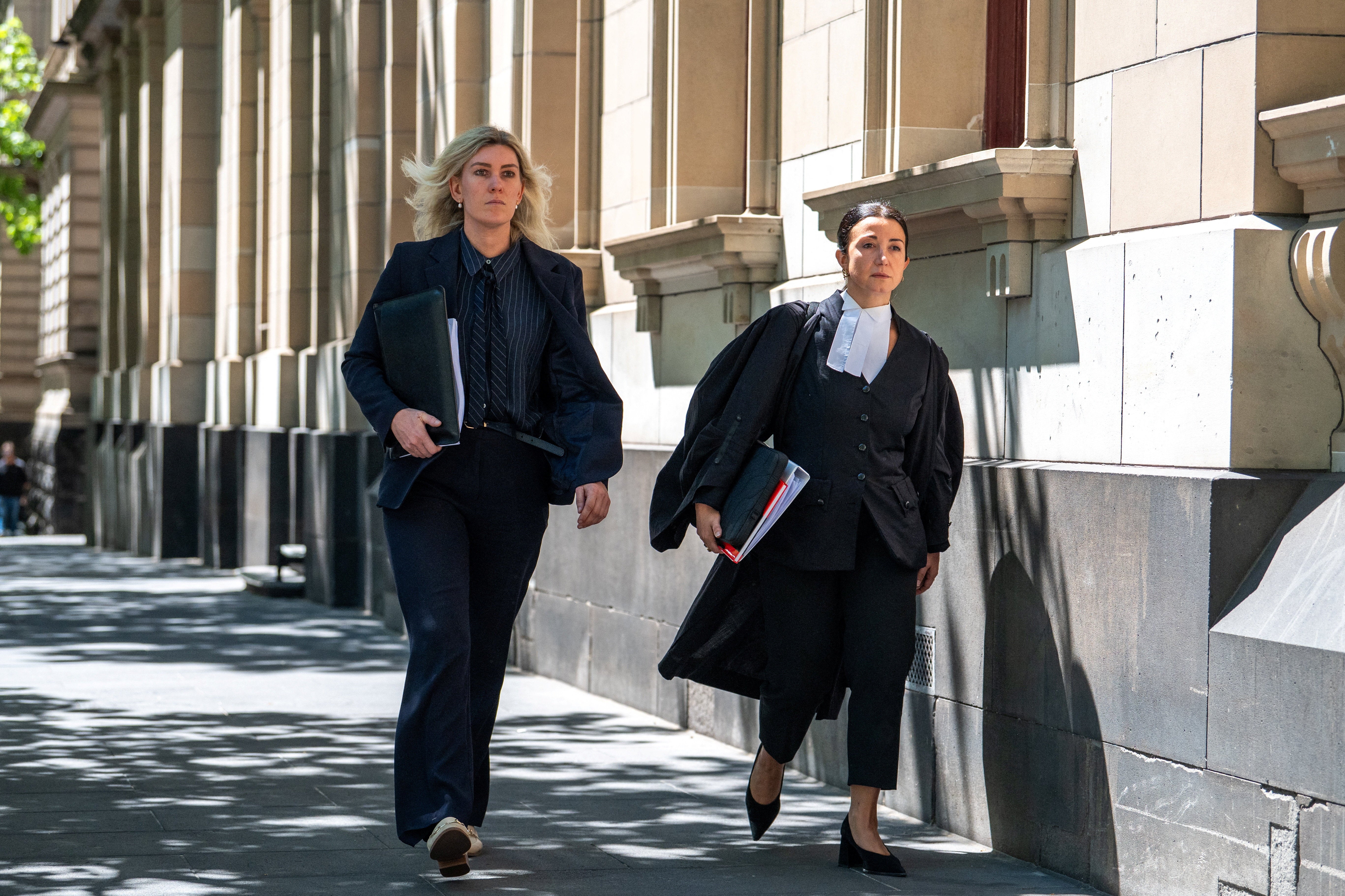 Erin Patterson's solicitor, Ophelia Holloway and barrister Veronika Drago arrive at the Supreme Court of Victoria, in Melbourne, Australia, 30 October 2026