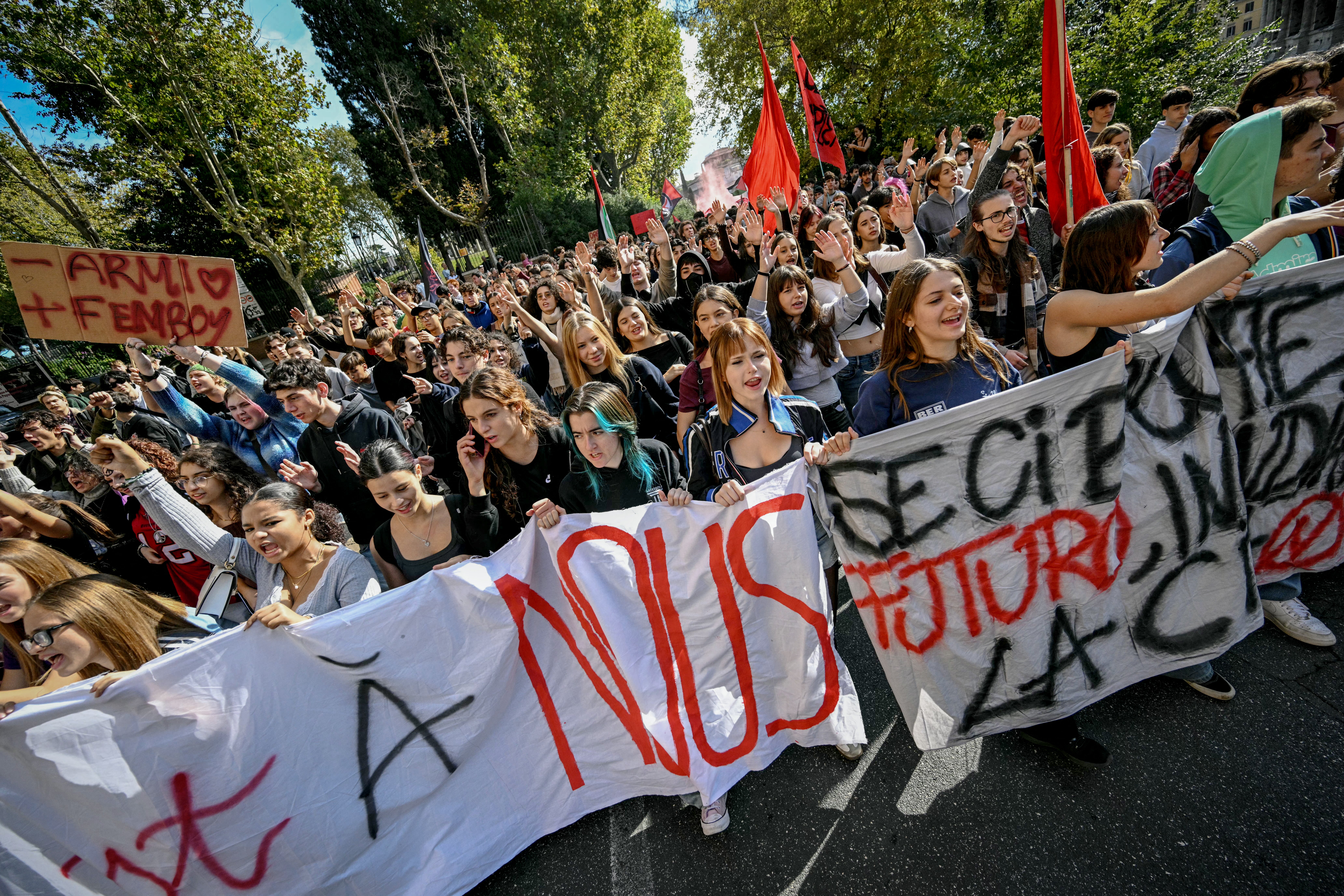 Student protesters demand funding for schools and support for housing in Rome on Friday
