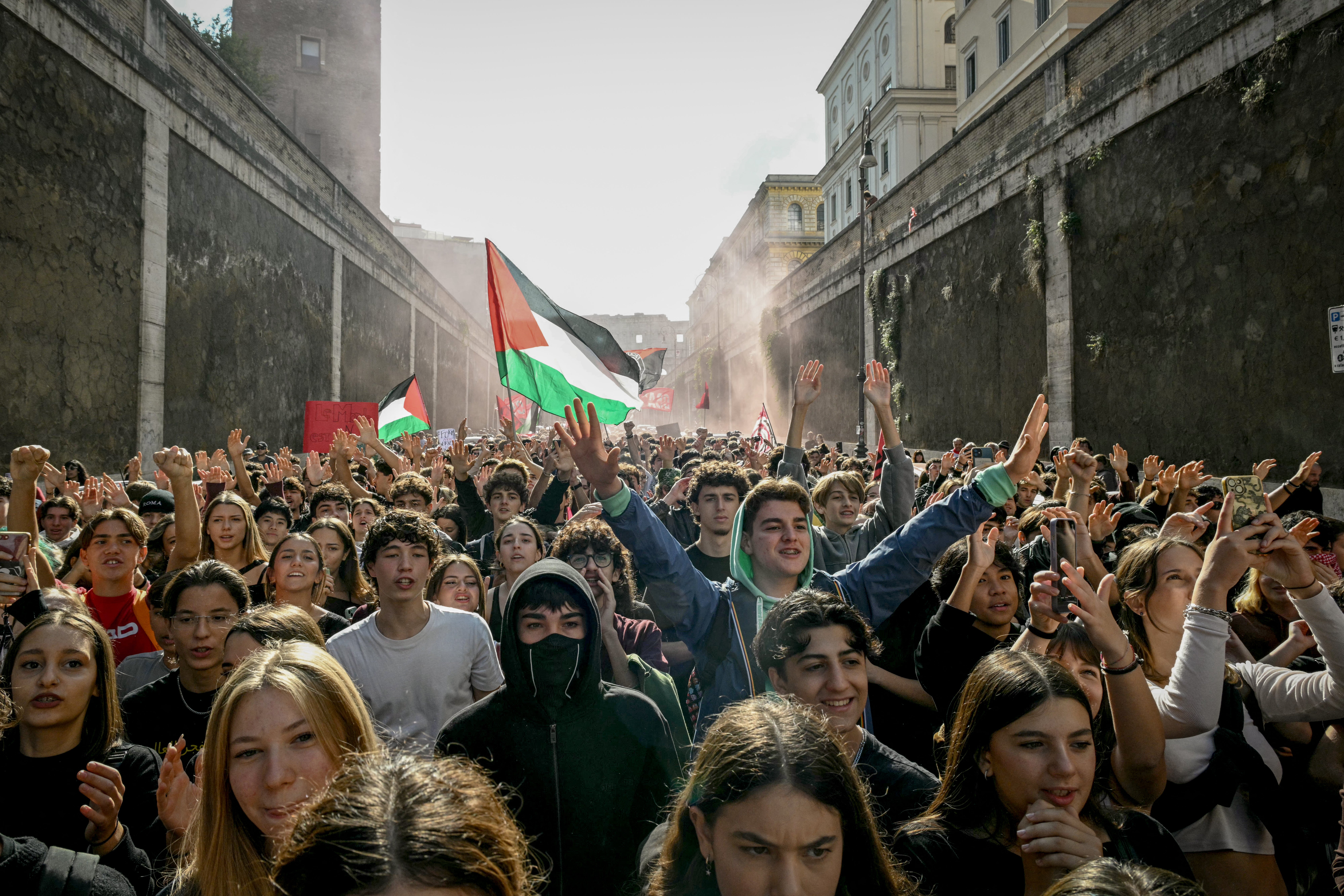 The Italian protests have taken place alongside those of truck drivers and farmers over the spike in fuel prices and the cost of living, as well as rising defence spending (Rome)