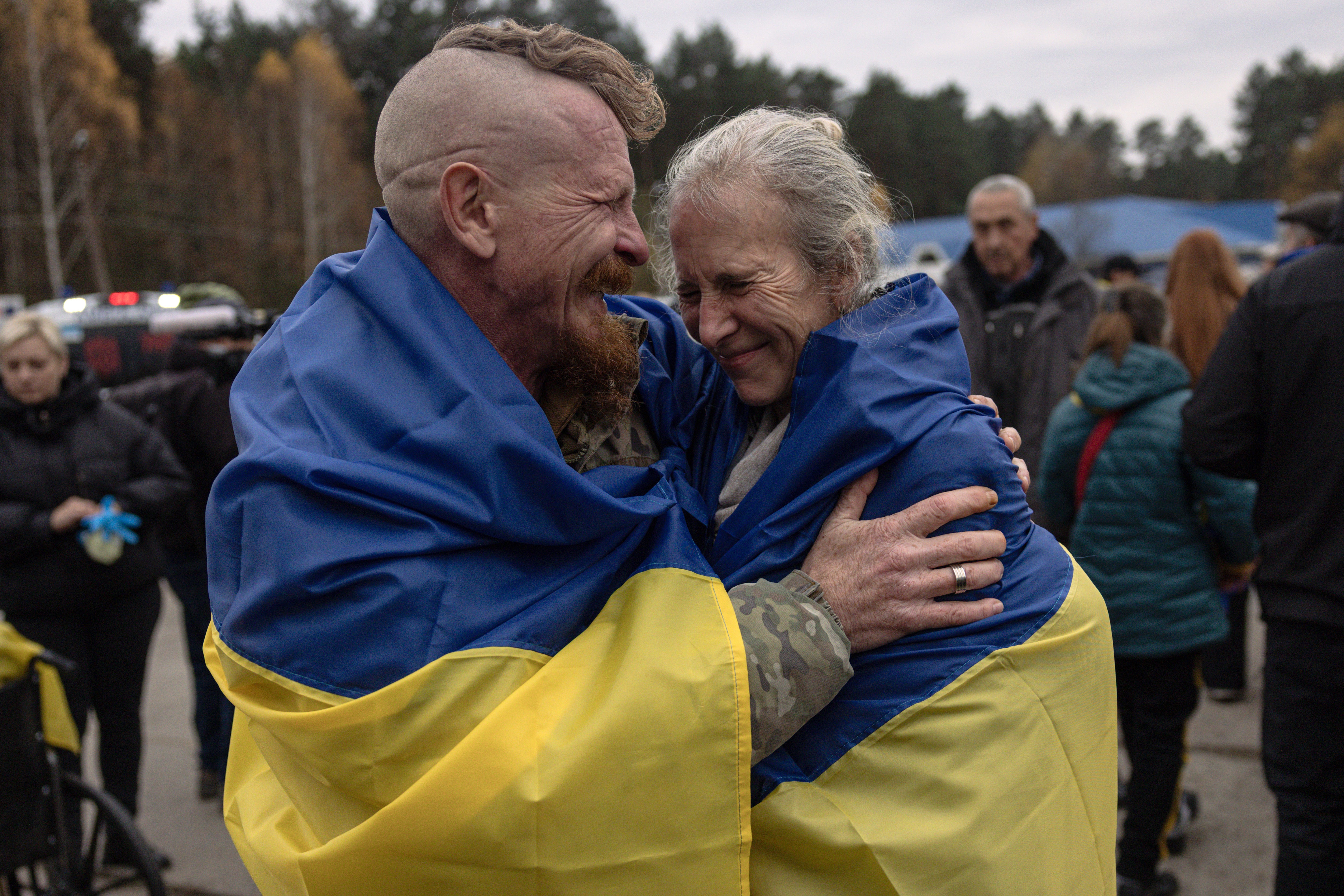 Ukrainian serviceman Dmytro welcomes back his partner Larysa