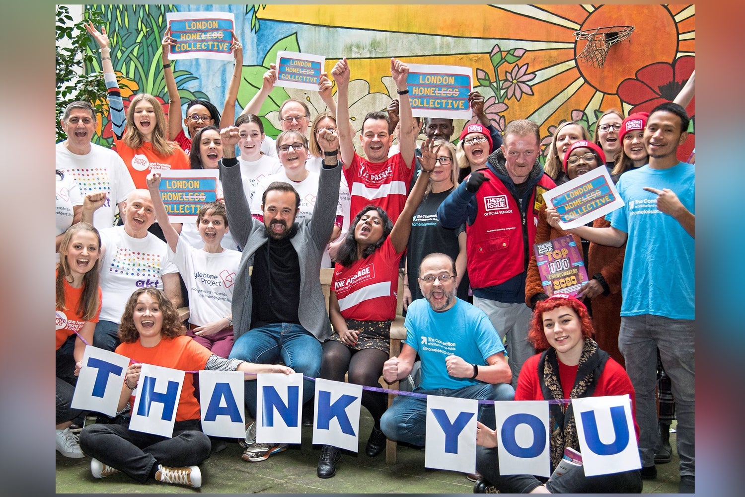 Celebration: the London Homeless Collective and Evening Standard proprietor Evgeny Lebedev say thank you