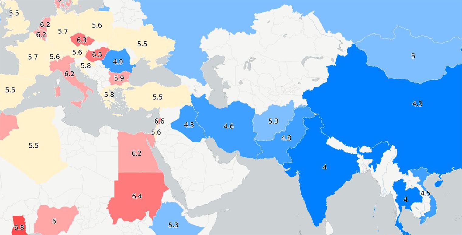 Карта мира по длине члена