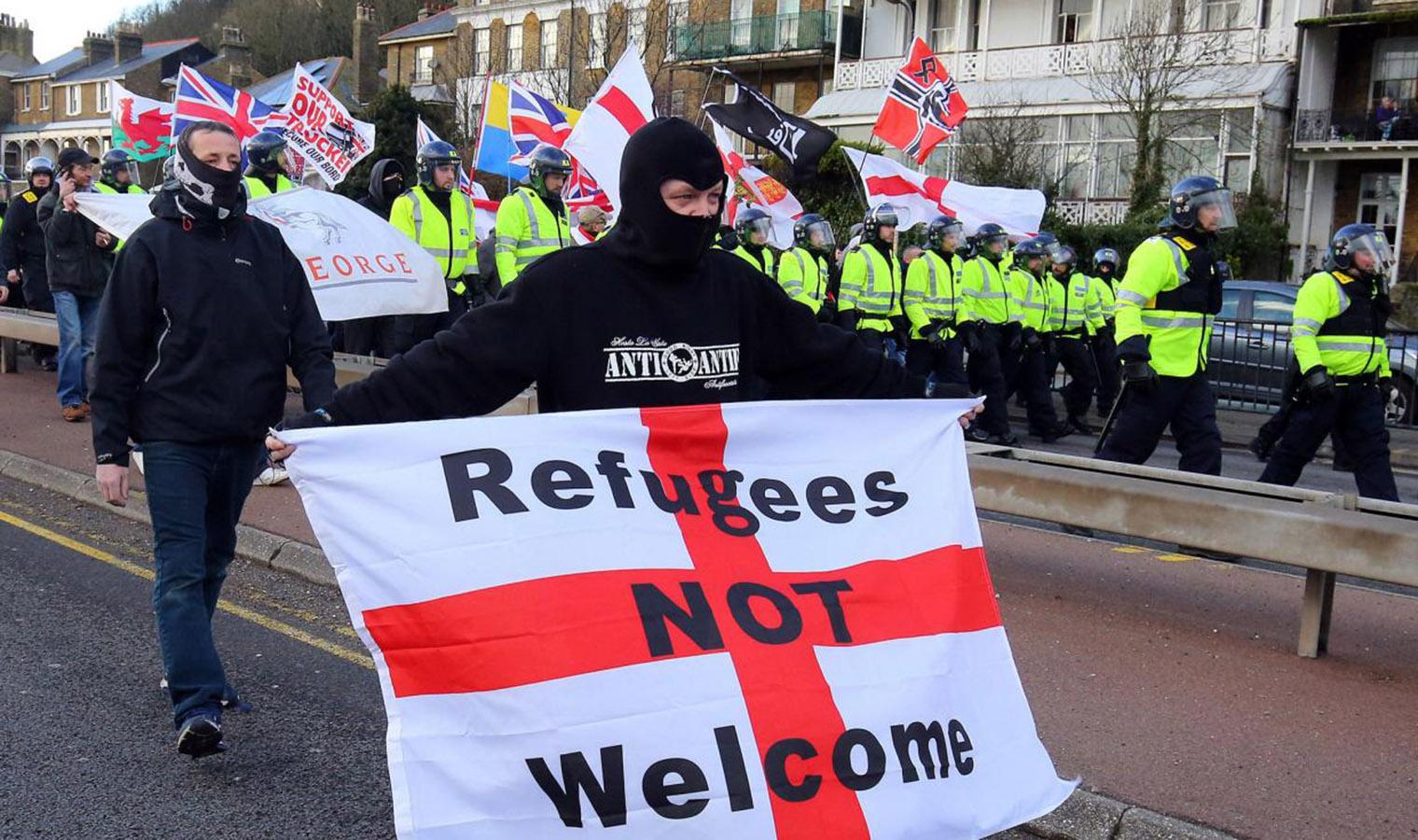 Far-right protesters in Dover in March (Picture: PA)