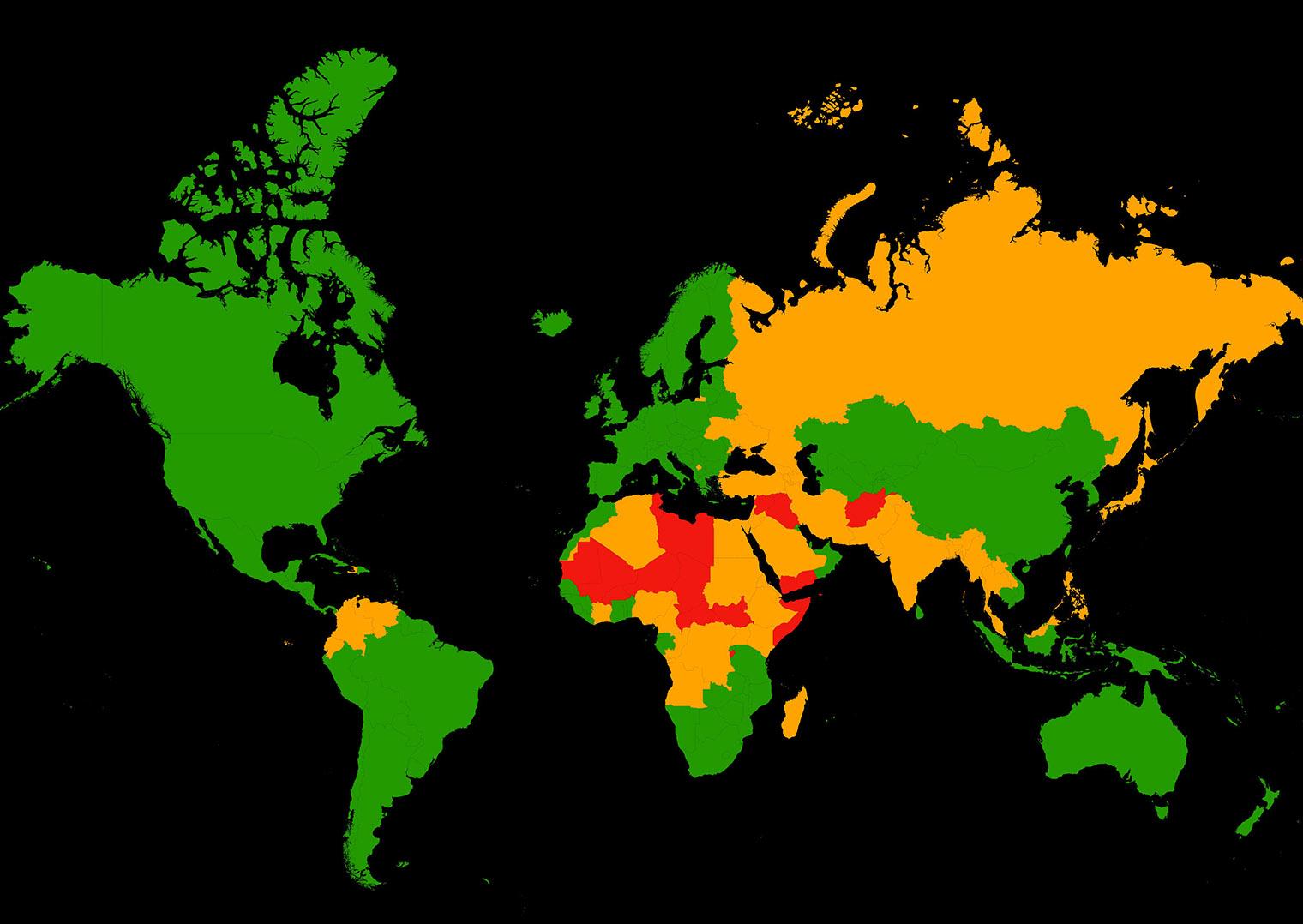 The Most Dangerous Countries In The World For Tourists - In One Map ...