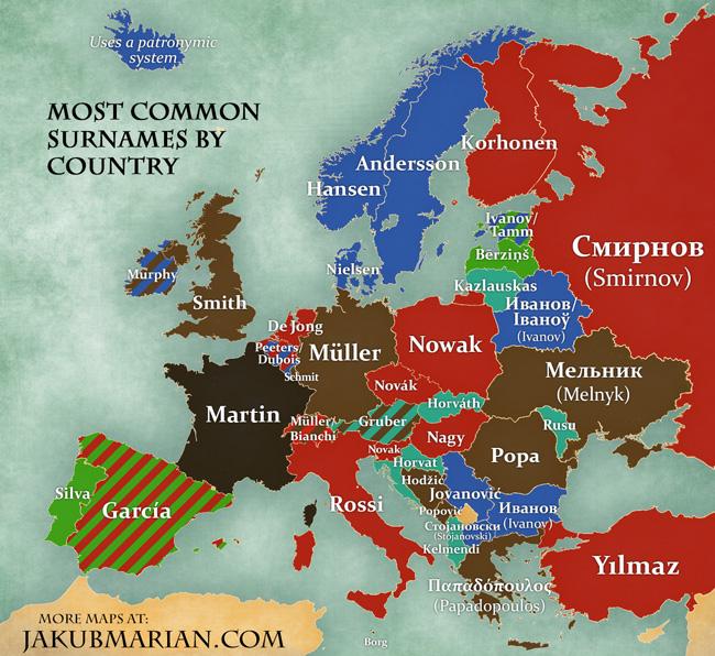 This map shows the most common surnames in Europe indy100 indy100