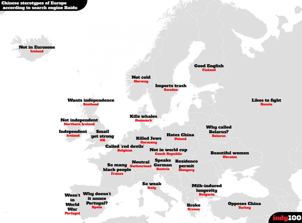 The Chinese stereotype map of countries in Europe | indy100 | indy100