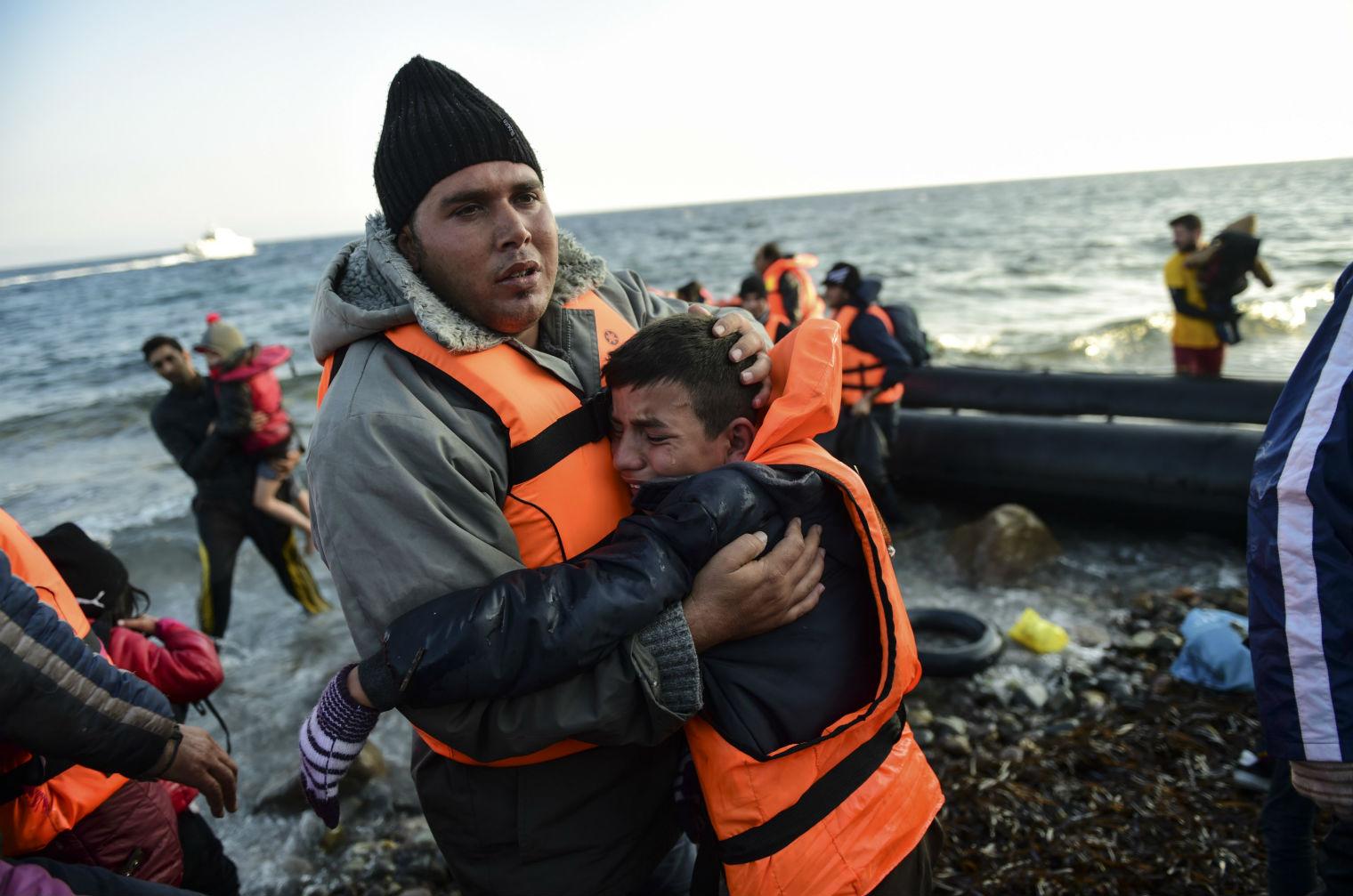People arriving on the Greek island of Lesbos on November 17, 2015 (BULENT KILIC/AFP/Getty Images)