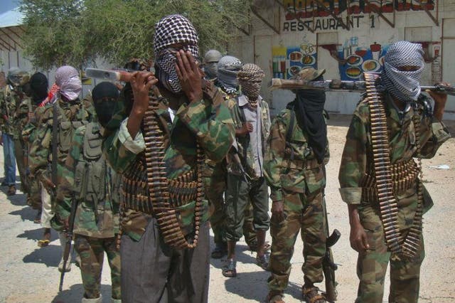 Recruits from al-Shabaab, pose in the Somali capital Mogadishu 