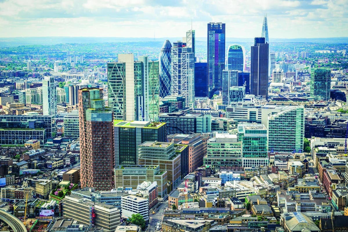 aeroengland aerial view of Manchester City centre showing Piccadilly Gardens in 