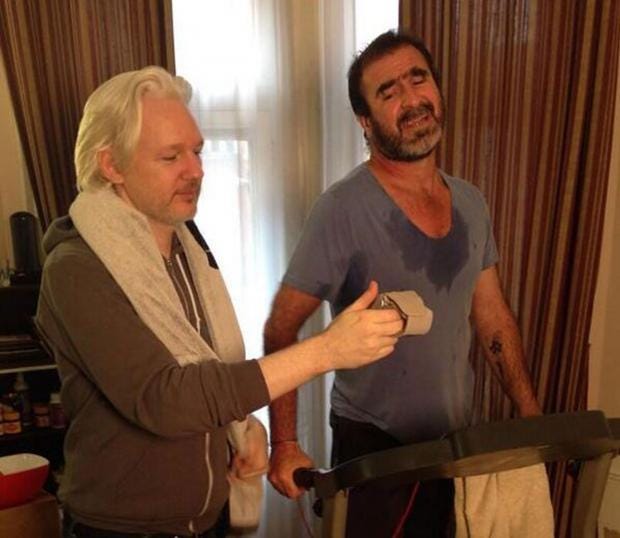 Julian Assange and Eric Cantona pictured working out 