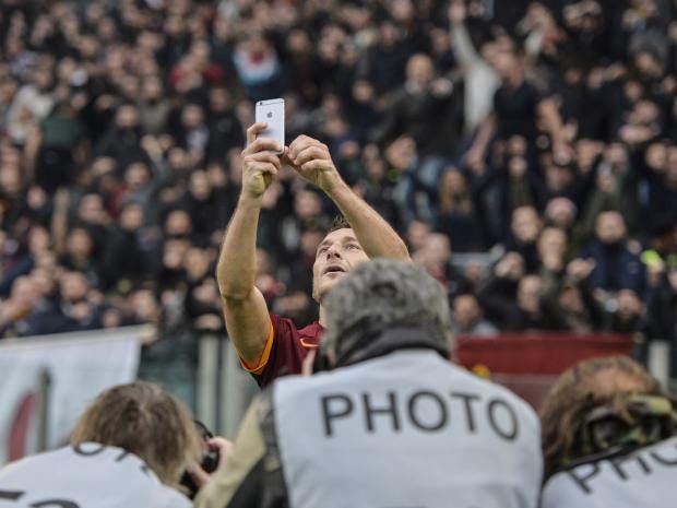 Francesco Totti Takes Selfie As Part Of Goal Celebration