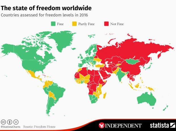 The map that shows most and least free countries in the ...
