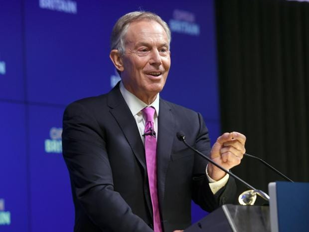 Former Prime Minister Tony Blair during his speech on Brexit at an Open Britain event
