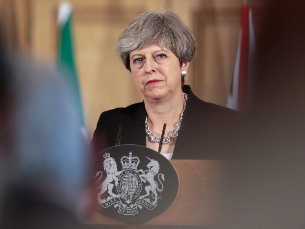 Theresa May during a press conference after a meeting with new Taoiseach Irish Prime Minister Leo Varadkar