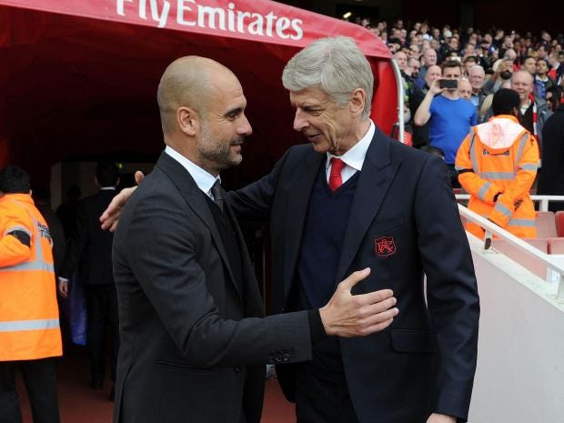 Image result for Pep Guardiola with Arsene Wenger